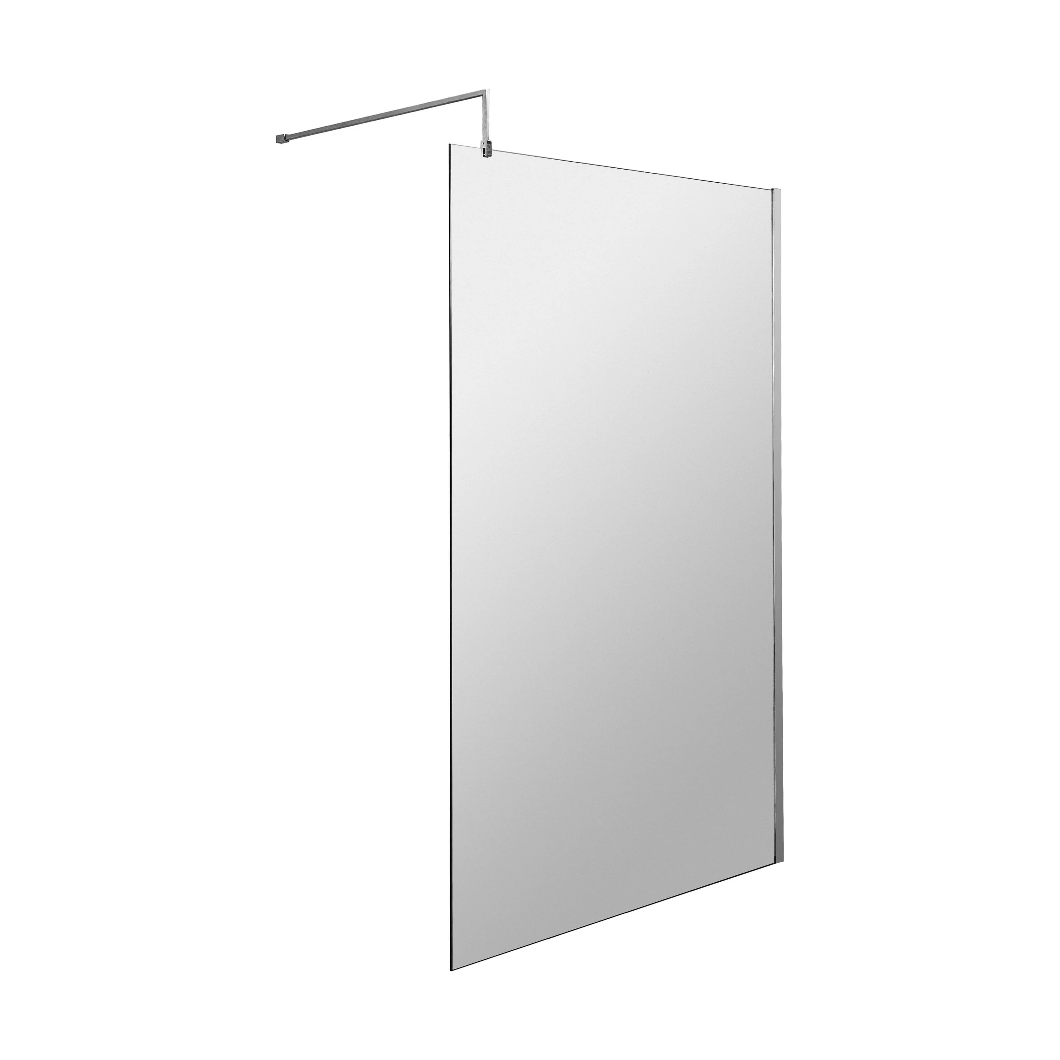 Balterley 8mm Toughened Safety Glass Wetroom Screen with Support Bar: 1100mm x 1850mm, Polished Chrome