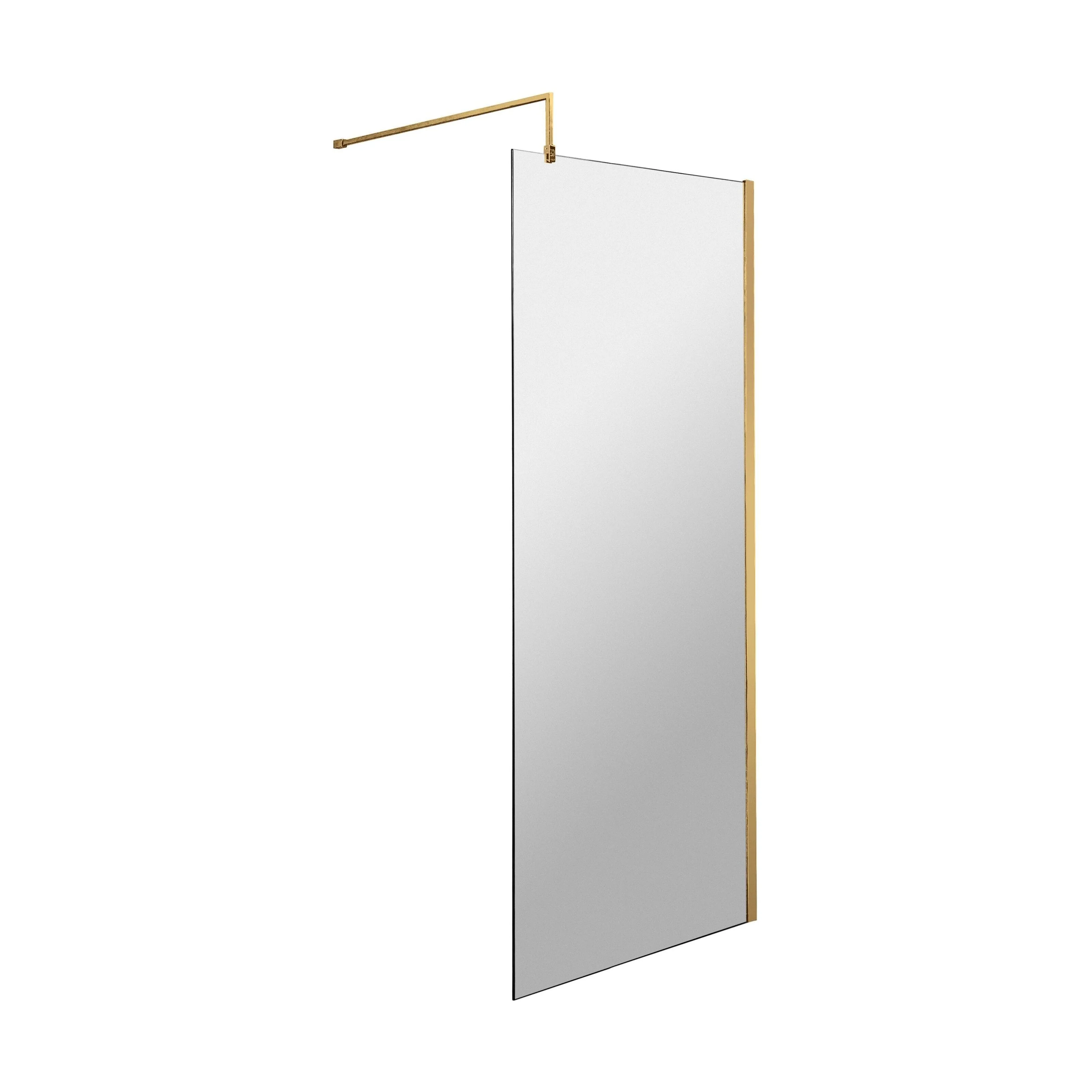Balterley 8mm Toughened Safety Glass Wetroom Screen with Support Bar: 760mm x 1850mm, Brushed Brass