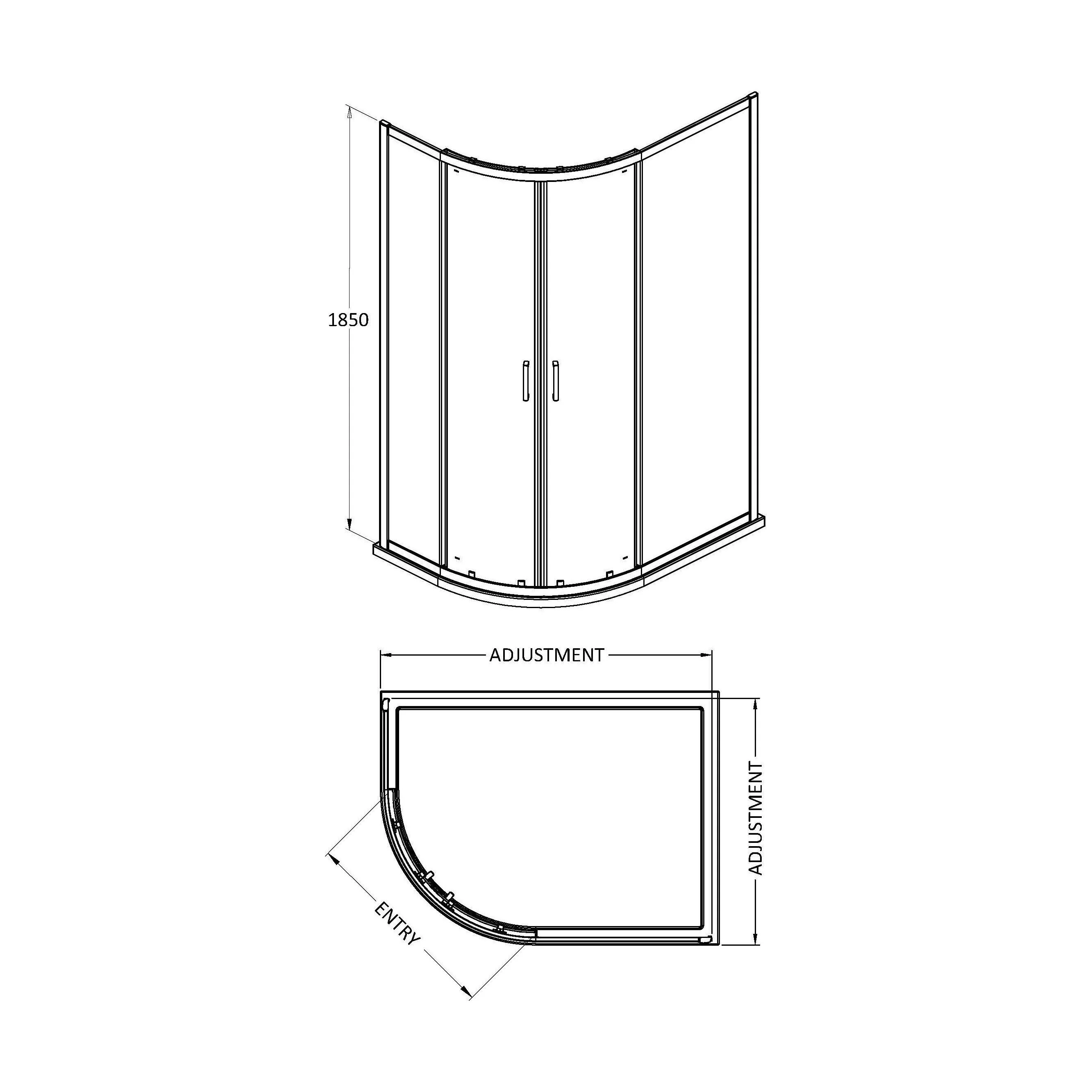 Balterley Ruwa Quadrant Offset Left Bundle: Tray, Round Kit & Waste, 1000 x 800 mm White/Black - Image 2