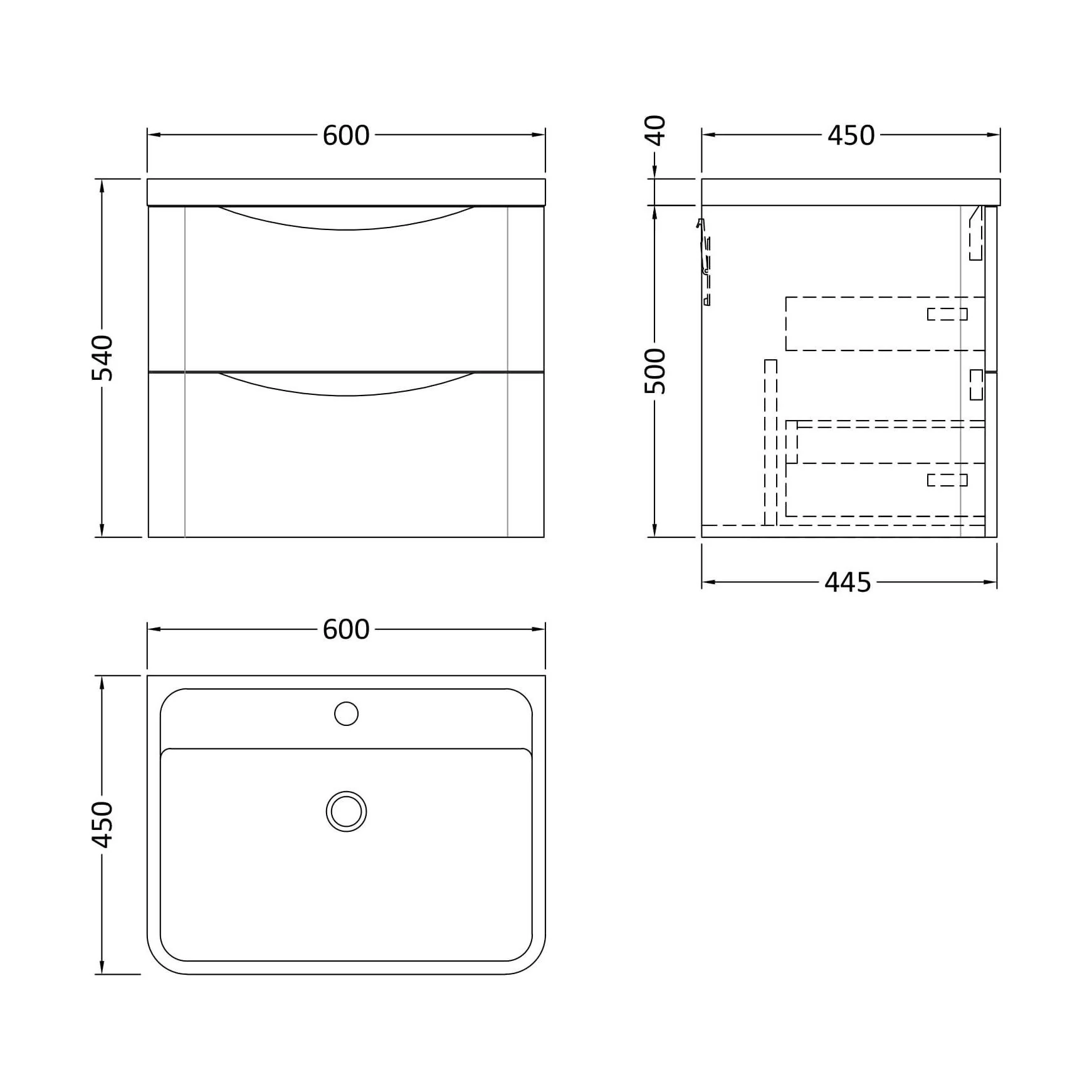Balterley Arch Wall Hung 2 Drawer Bathroom Vanity Unit & Polymarble Basin, Dark Grey, 550mm - Image 5