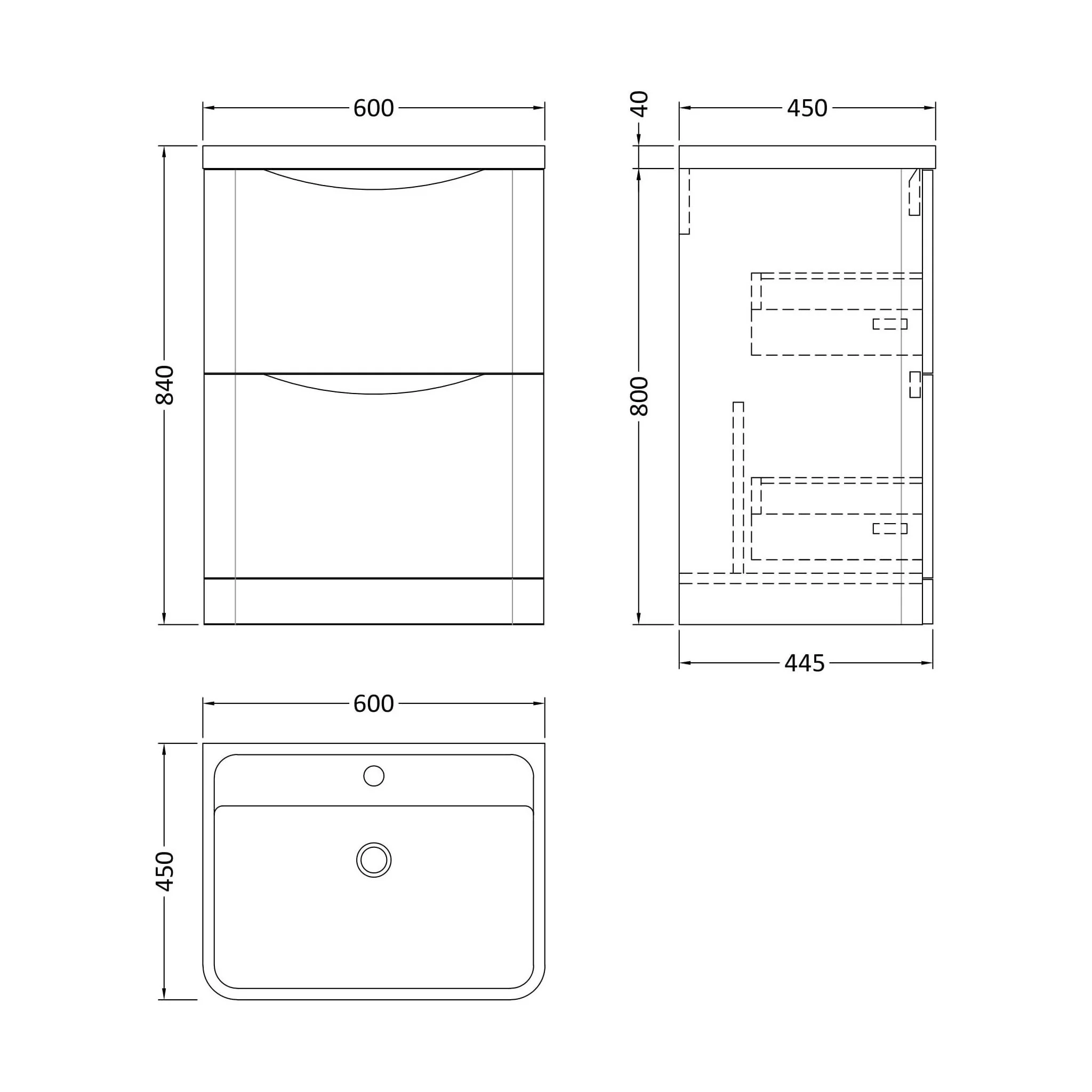 Balterley Arch Floor Standing 2 Drawer Bathroom Vanity Unit & Polymarble Basin, Satin Grey, 550mm - Image 5