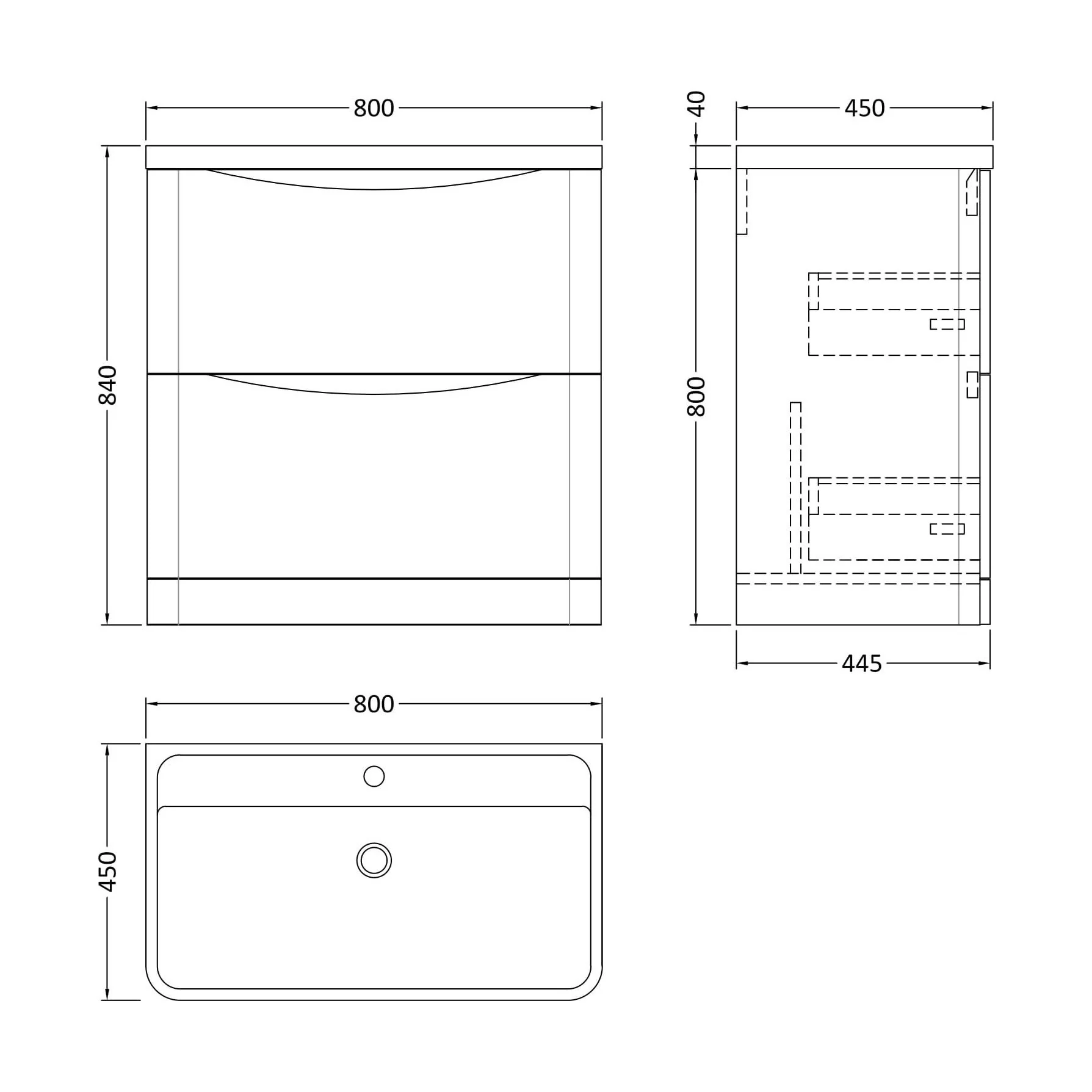 Balterley Arch Floor Standing 2 Drawer Bathroom Vanity Unit & Polymarble Basin, Satin Grey, 755mm - Image 5