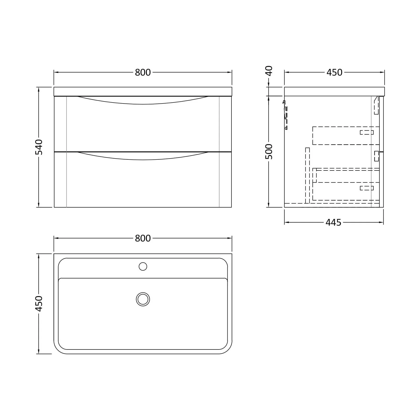 Balterley Arch Wall Hung 2 Drawer Bathroom Vanity Unit & Polymarble Basin, Satin Grey, 755mm - Image 5