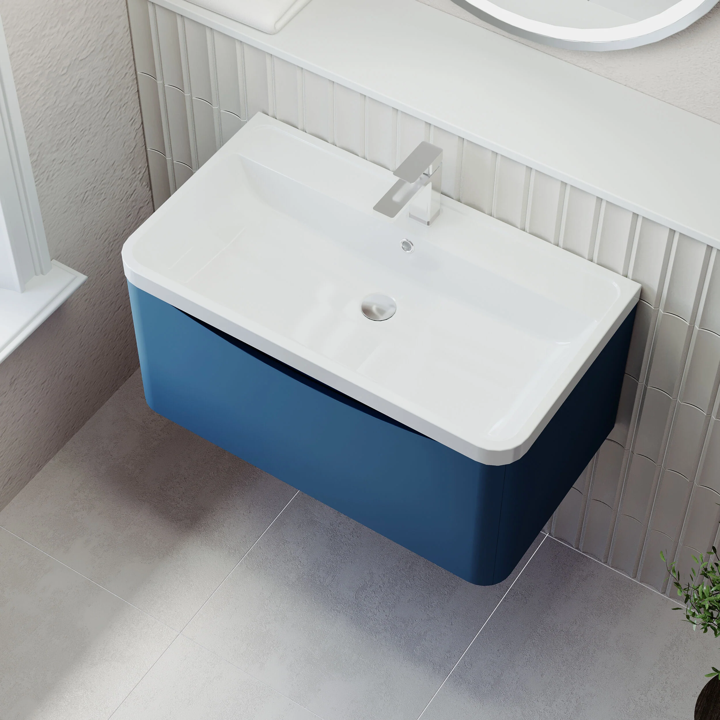 Balterley Arch Wall Hung 1 Drawer Bathroom Vanity Unit & Polymarble Basin, Satin Blue, 755mm - Image 3