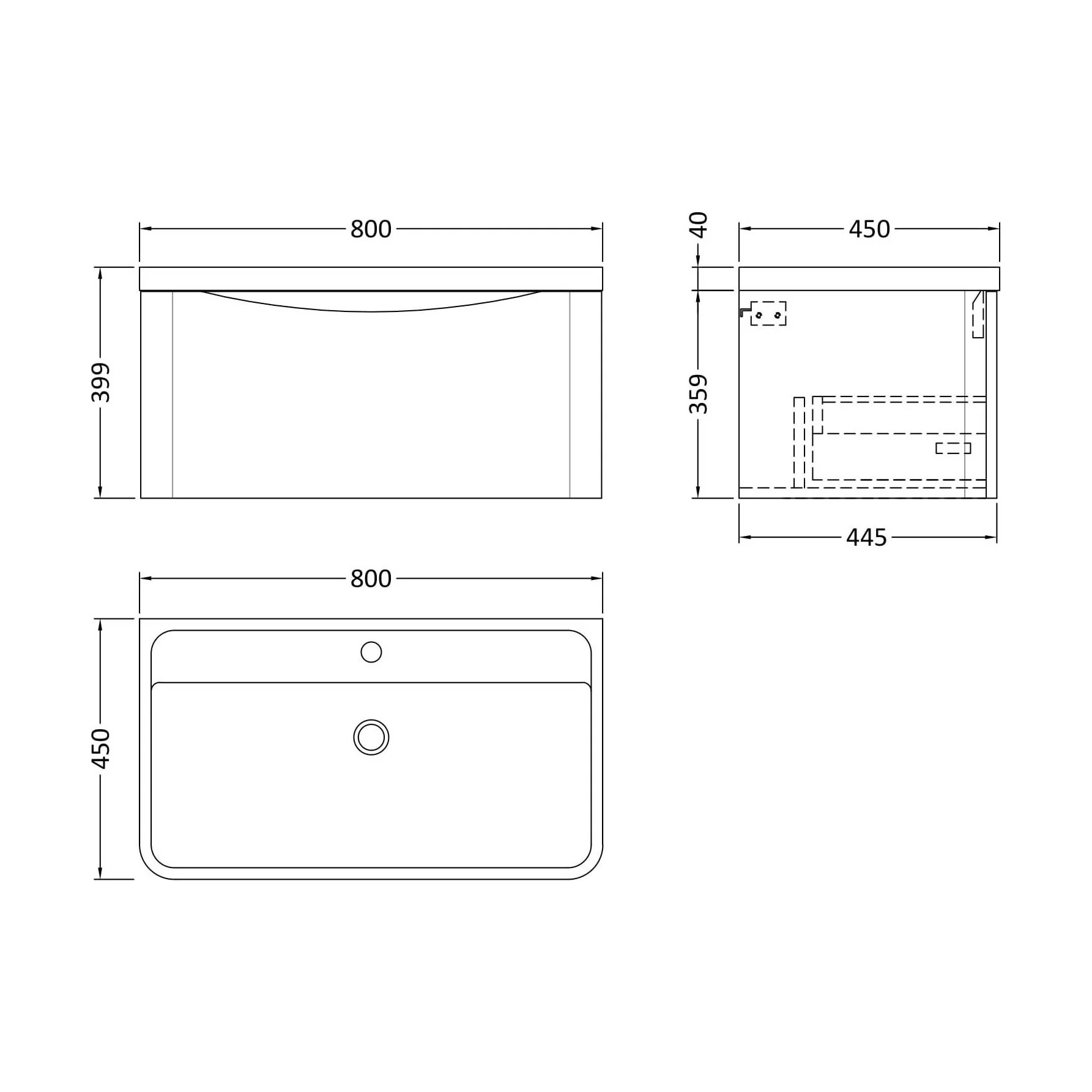 Balterley Arch Wall Hung 1 Drawer Bathroom Vanity Unit & Polymarble Basin, Satin Blue, 755mm - Image 5