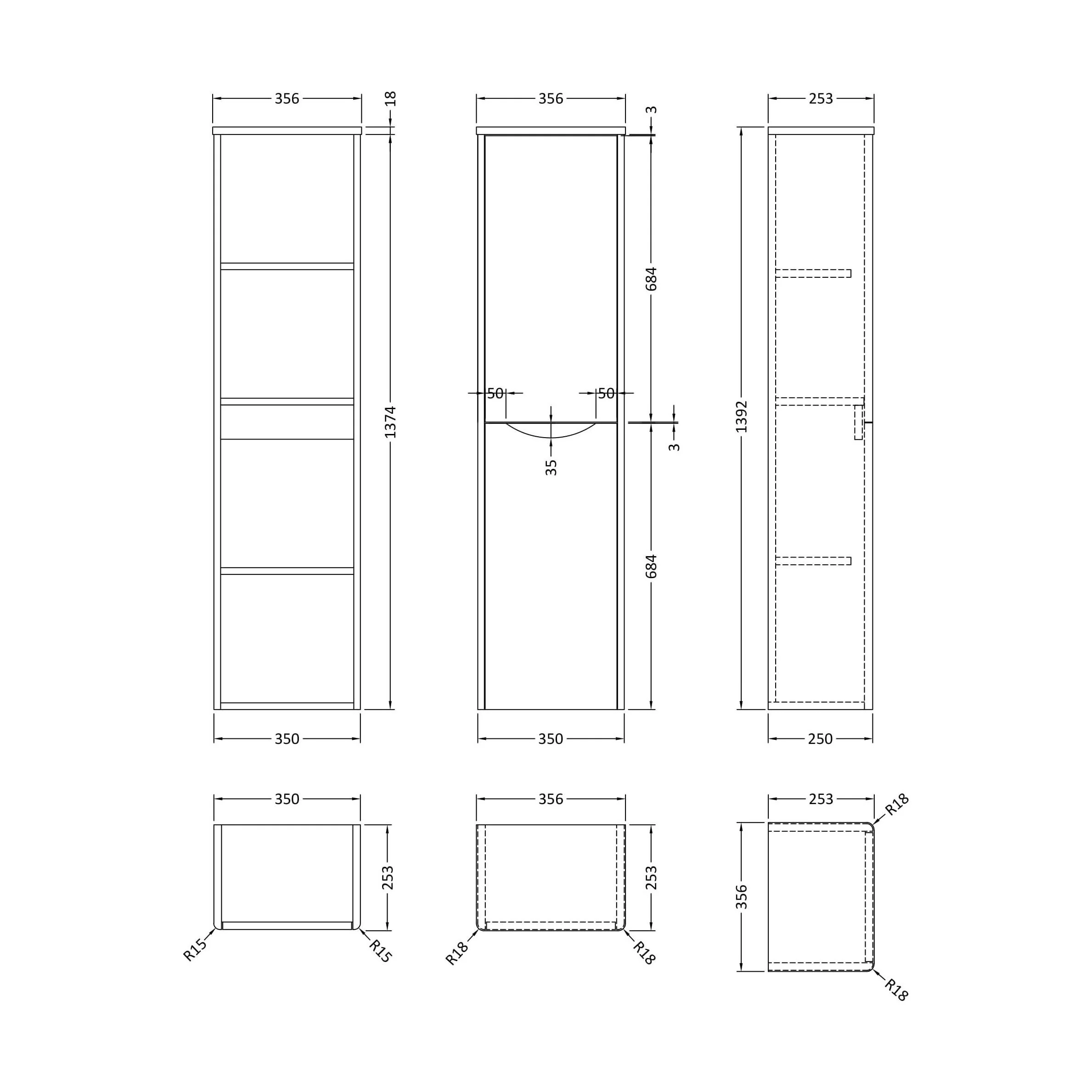 Balterley Arch Modern Bathroom 1 Soft Close Door Wall Hung Tall Cabinet, Satin Blue, 356mm - Image 2