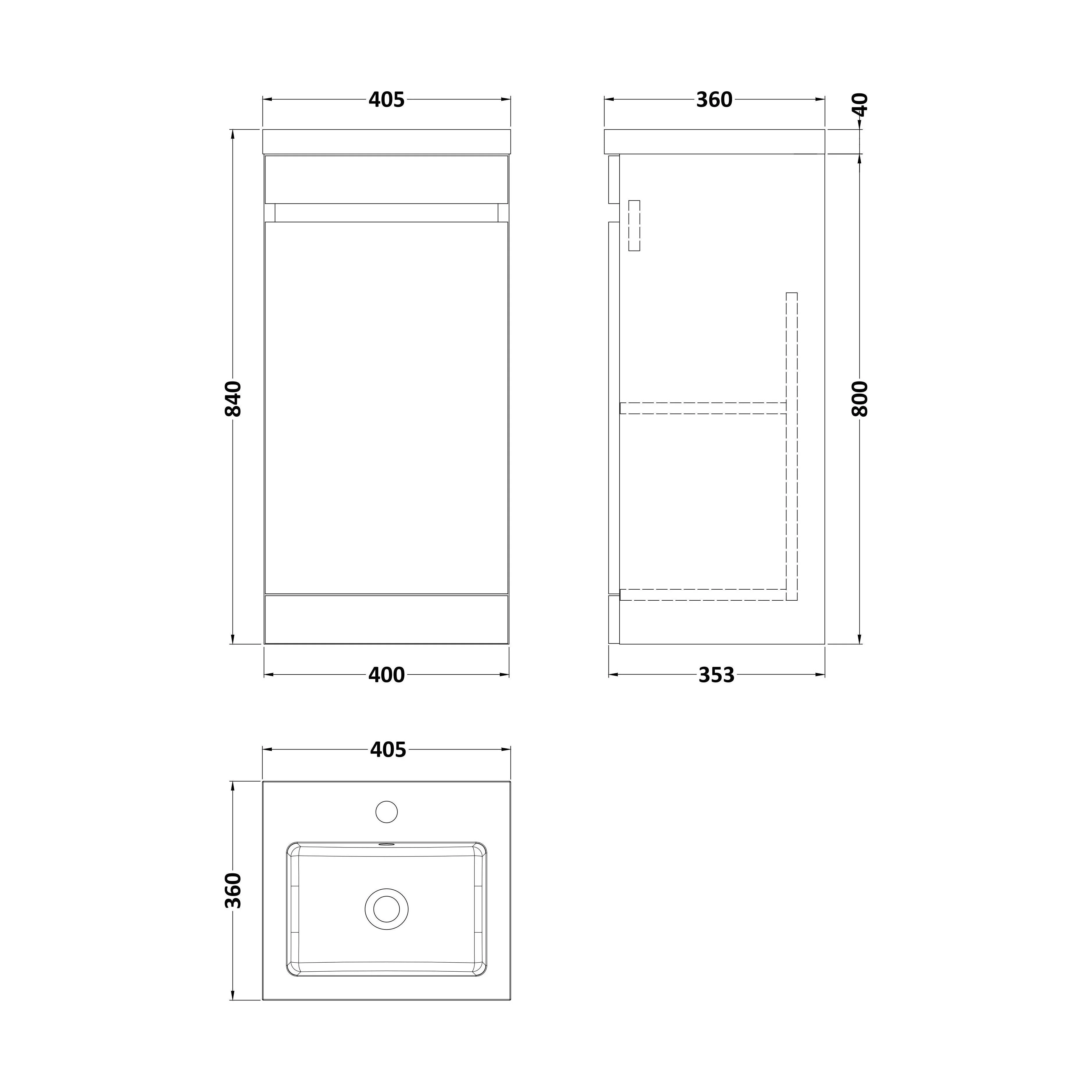 Balterley 400mm Floor Standing 1 Door Compact Unit with Polymarble Basin - White - Image 2