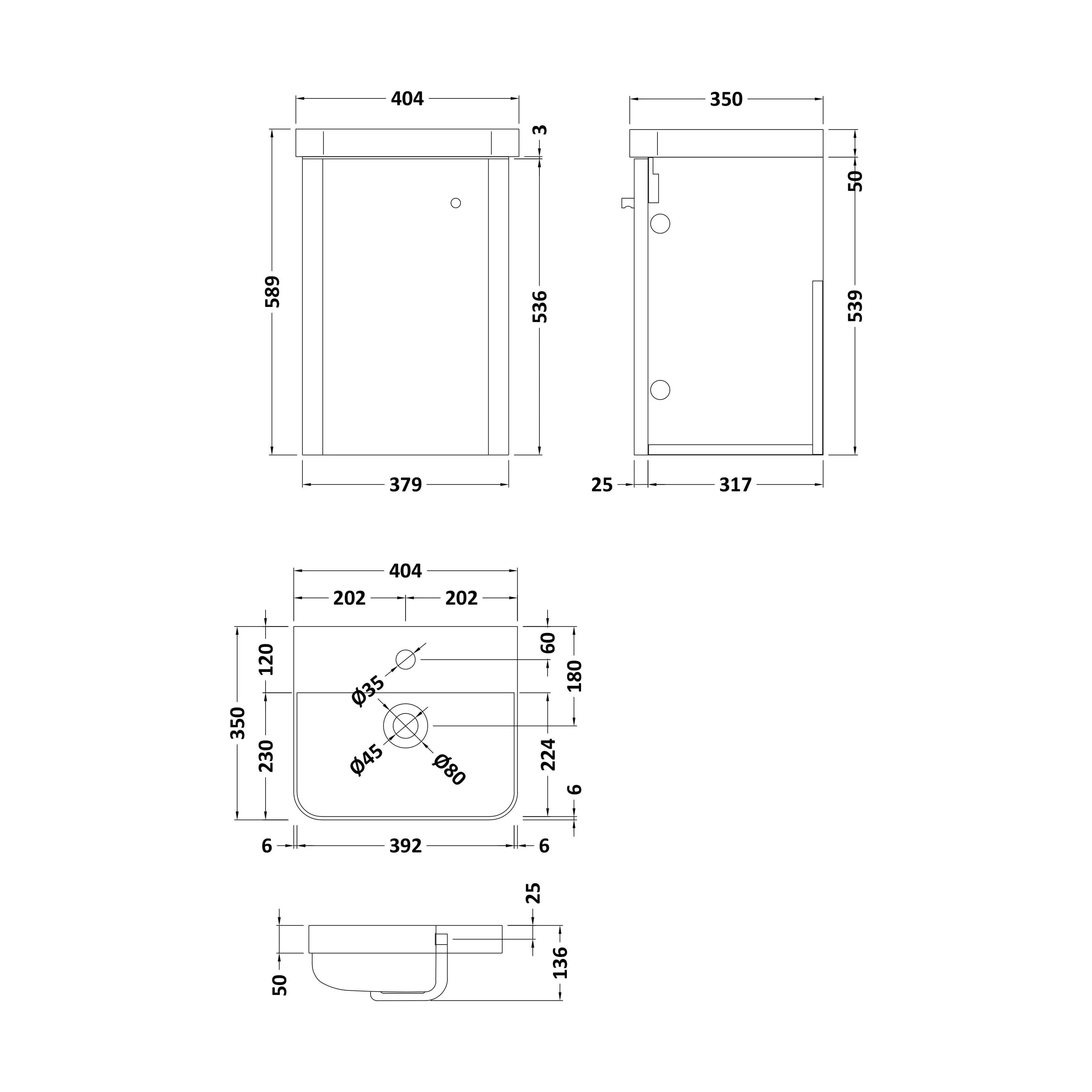 Balterley Curve Contemporary Bathroom Wall Hung 1-Door Vanity Unit & Ceramic Basin, Gloss White, 379 mm - Image 2