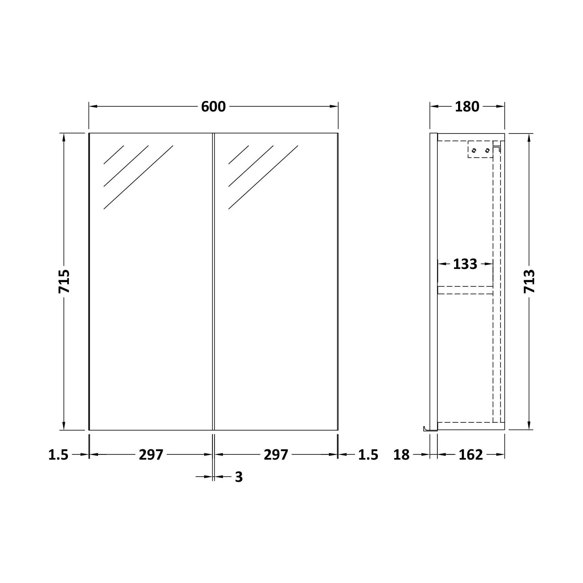 Balterley Level Contemporary Bathroom Wall Hung 2 Door Mirror Cabinet, Satin Green, 600mm - Image 2