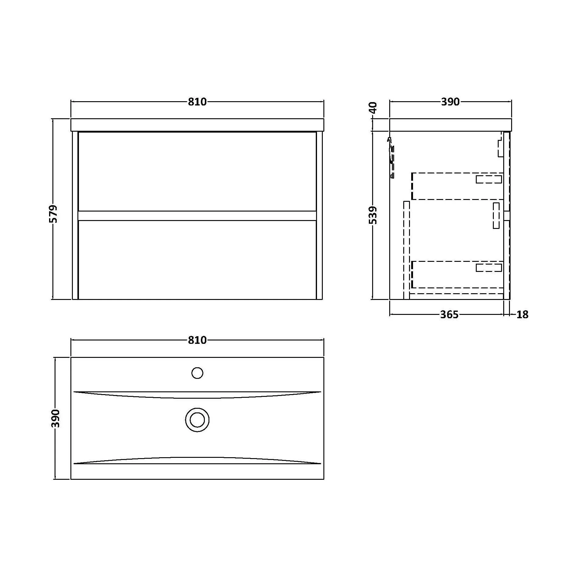 Square Wall Hung 2 Drawer Vanity Unit & Ceramic Basin, 800mm - Matt Coastal Grey - Image 2