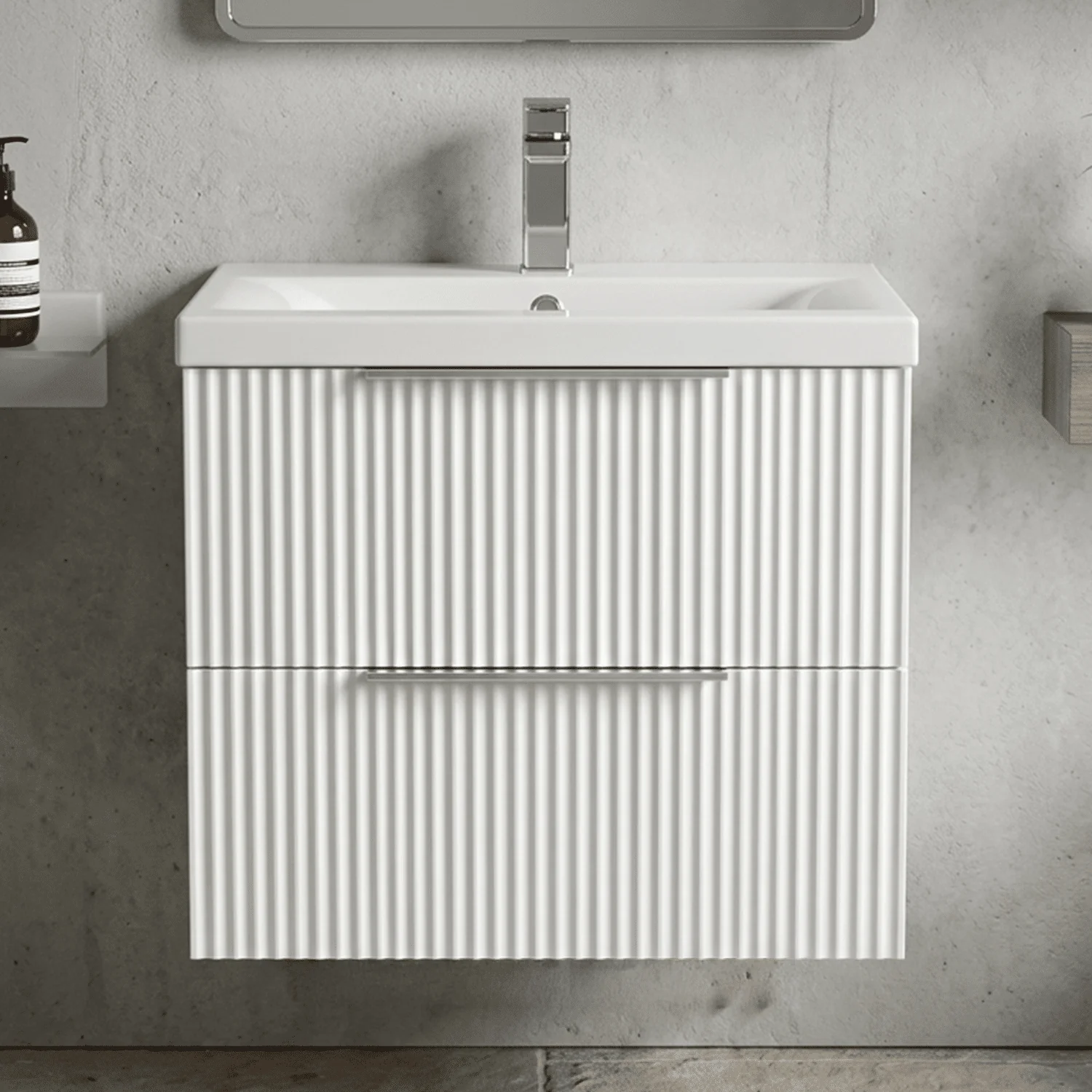 Tixall Fluted Front Wall Hung Vanity Basin Unit 800mm - 2 Drawer - Image 11