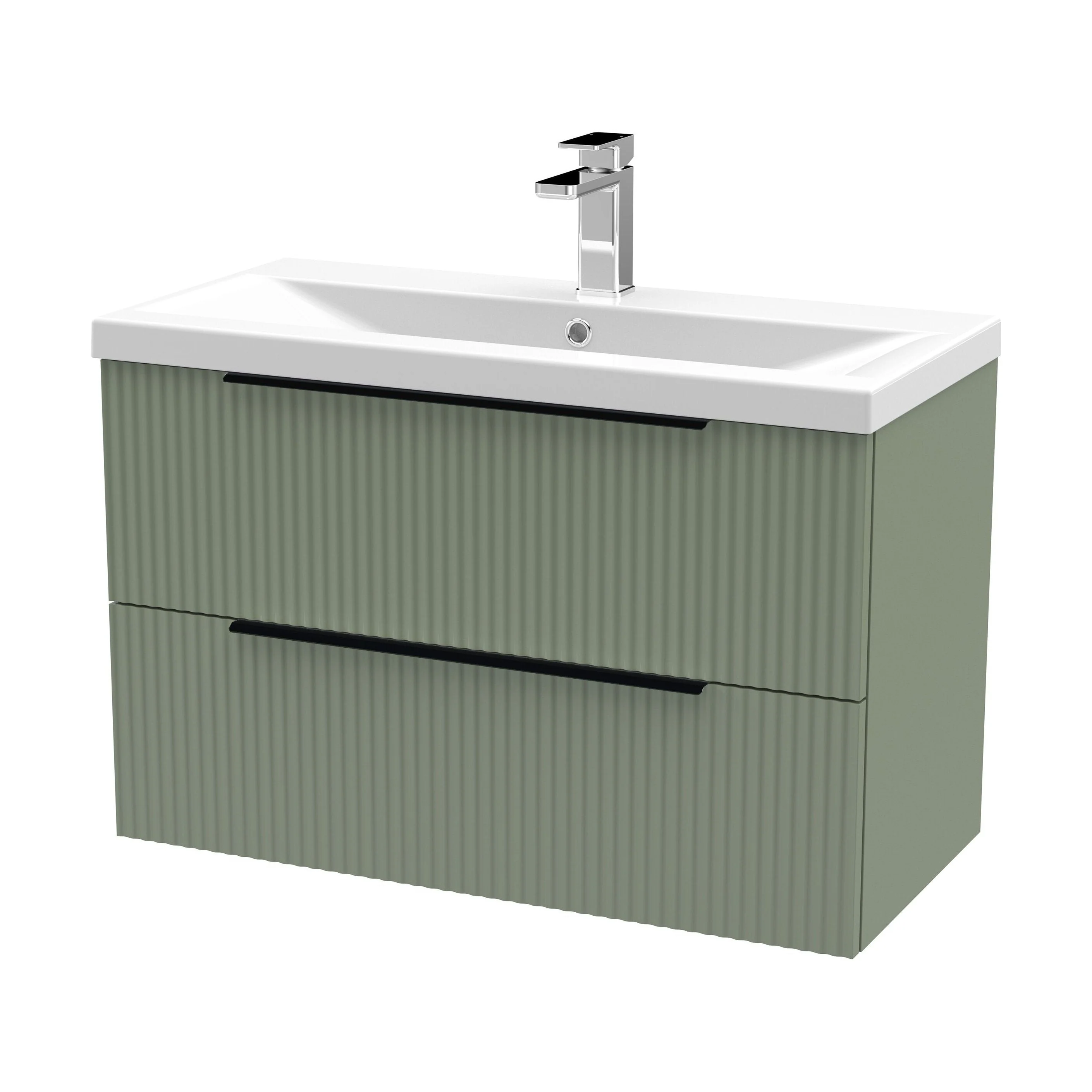 Tixall Fluted Front Wall Hung Vanity Basin Unit 800mm - 2 Drawer - Image 153