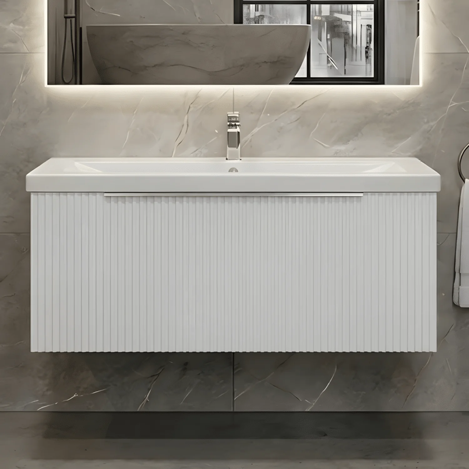 Tixall Fluted Front Wall Hung Vanity Basin Unit 800mm - 2 Drawer - Image 16
