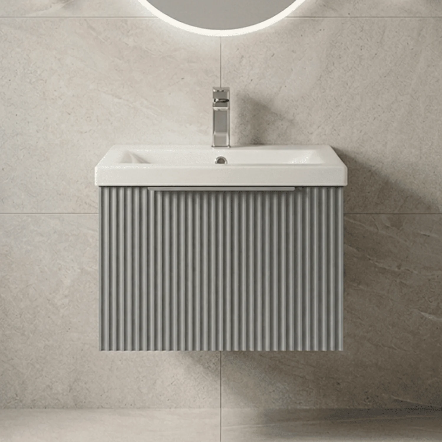 Tixall Fluted Front Wall Hung Vanity Basin Unit 800mm - 2 Drawer - Image 17
