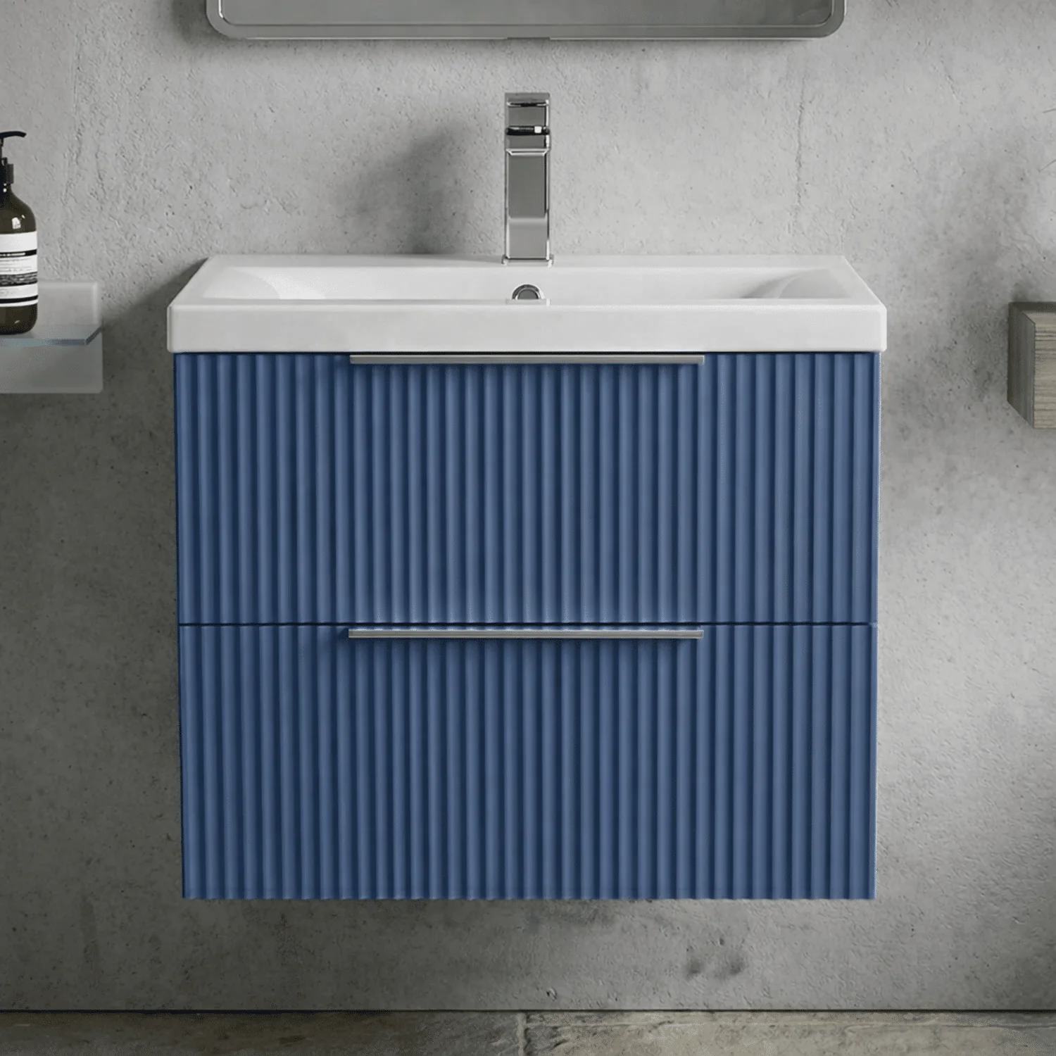 Tixall Fluted Front Wall Hung Vanity Basin Unit 800mm - 2 Drawer - Image 26