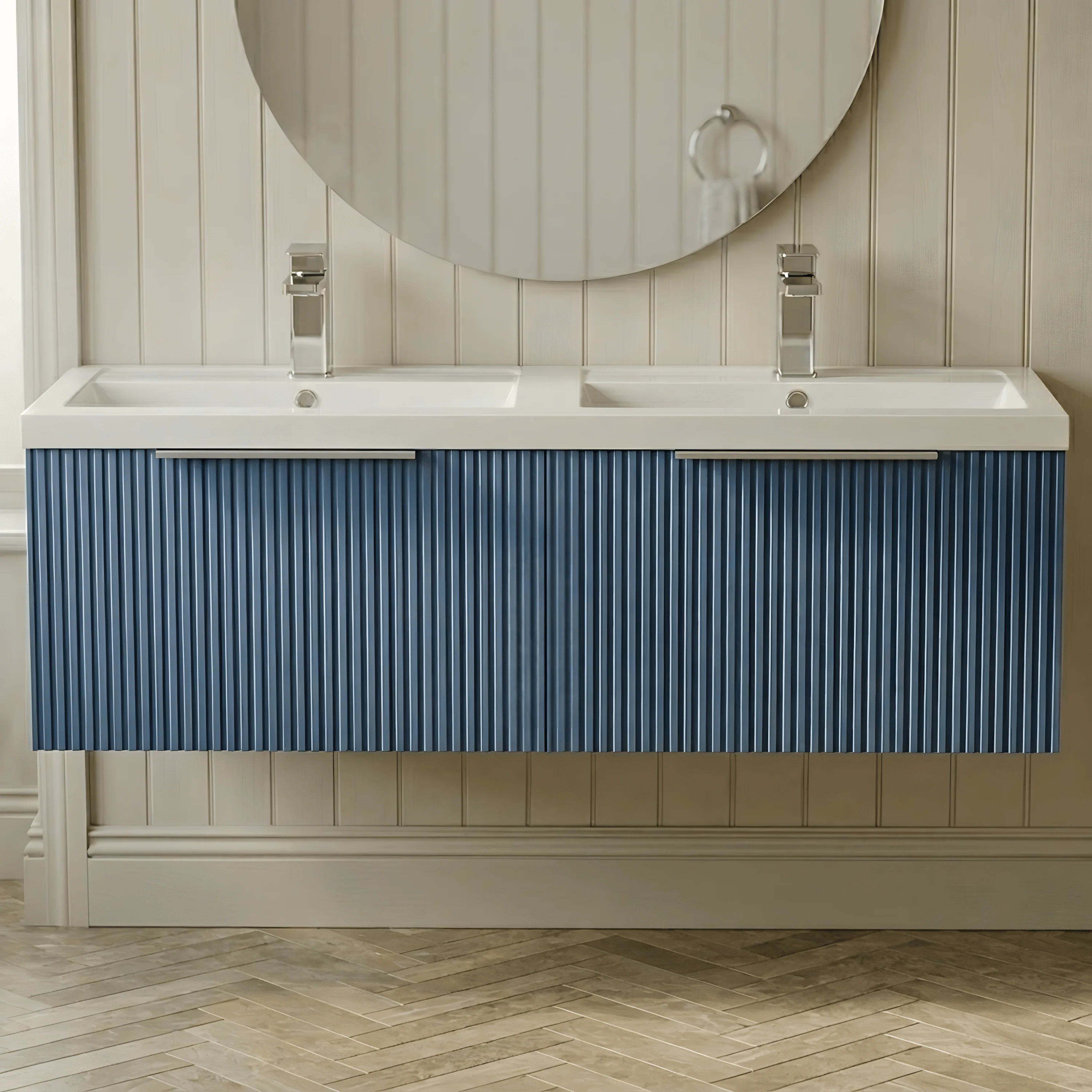 Tixall Fluted Front Wall Hung Vanity Basin Unit 800mm - 2 Drawer - Image 29