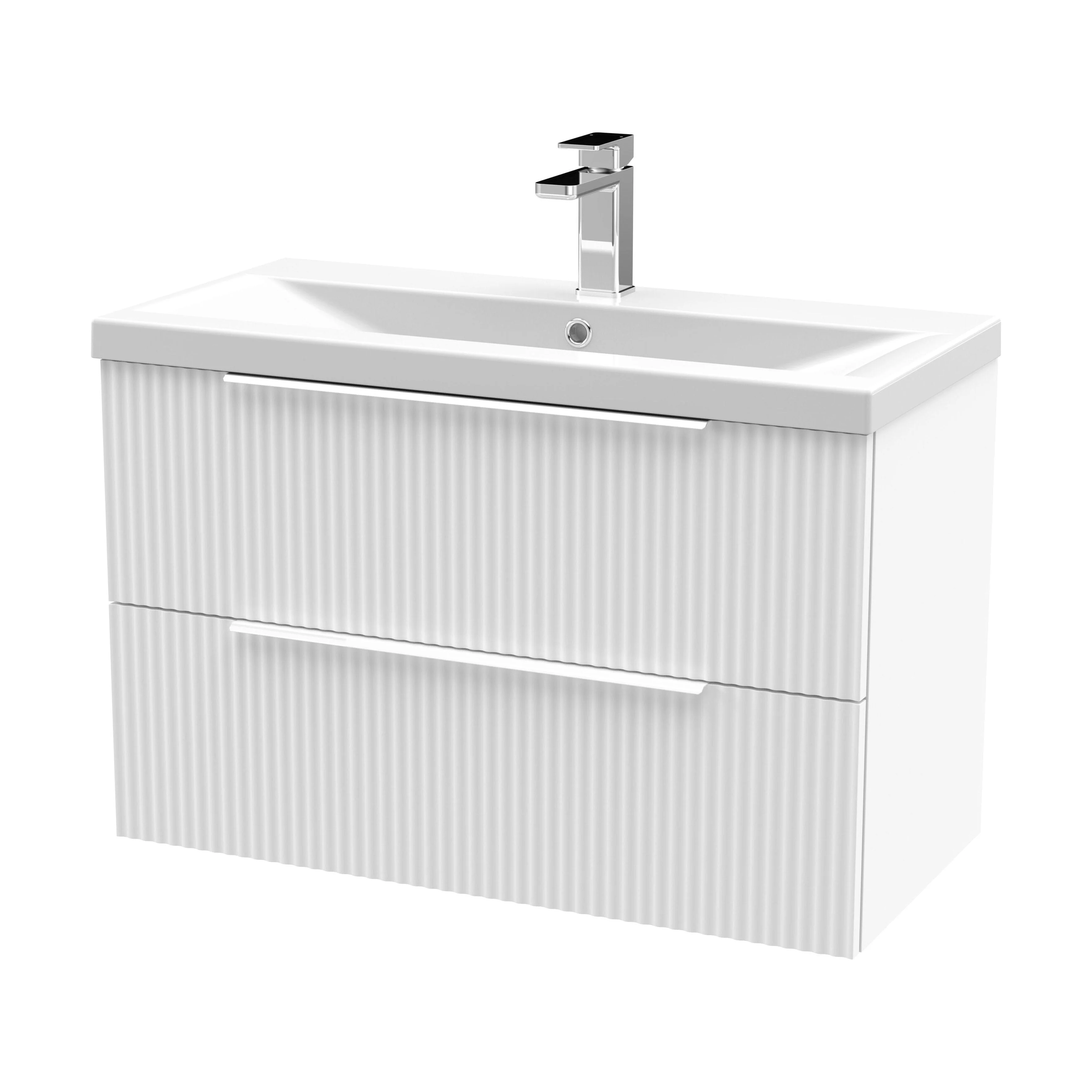 Tixall Fluted Front Wall Hung Vanity Basin Unit 800mm - 2 Drawer - Image 80