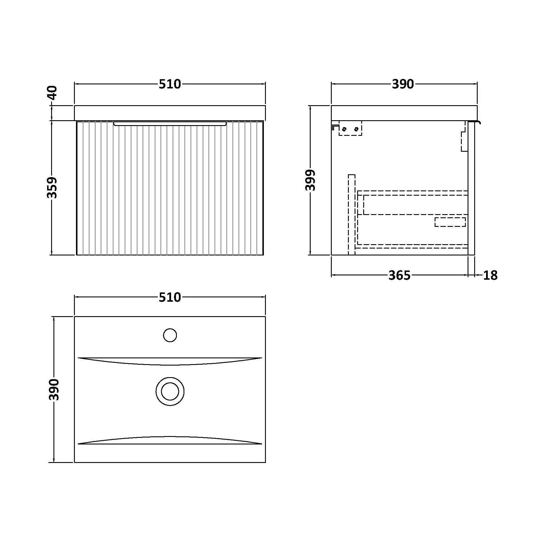 Tixall Fluted Front Wall Hung Vanity Basin Unit 800mm - 1 Drawer - Image 166