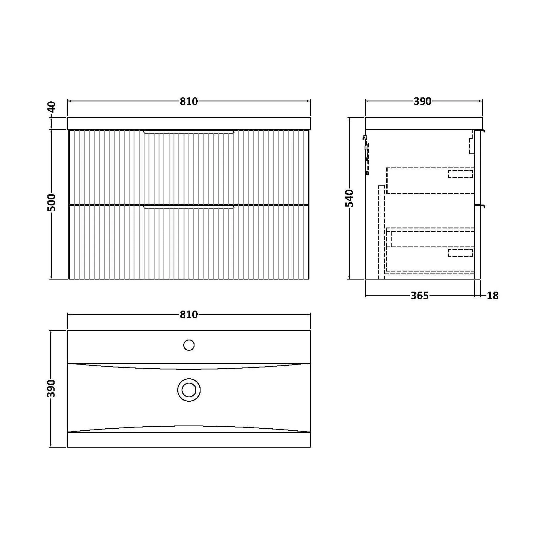 Tixall Fluted Front Wall Hung Vanity Basin Unit 800mm - 1 Drawer - Image 180