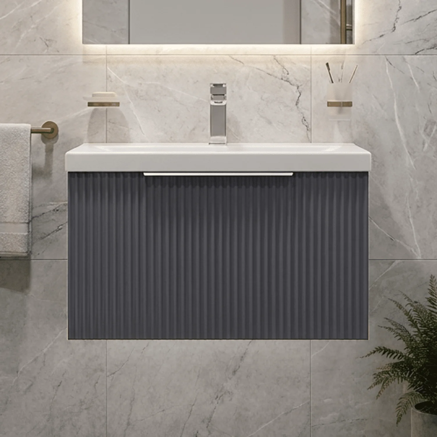 Tixall Fluted Front Wall Hung Vanity Basin Unit 800mm - 1 Drawer - Image 5
