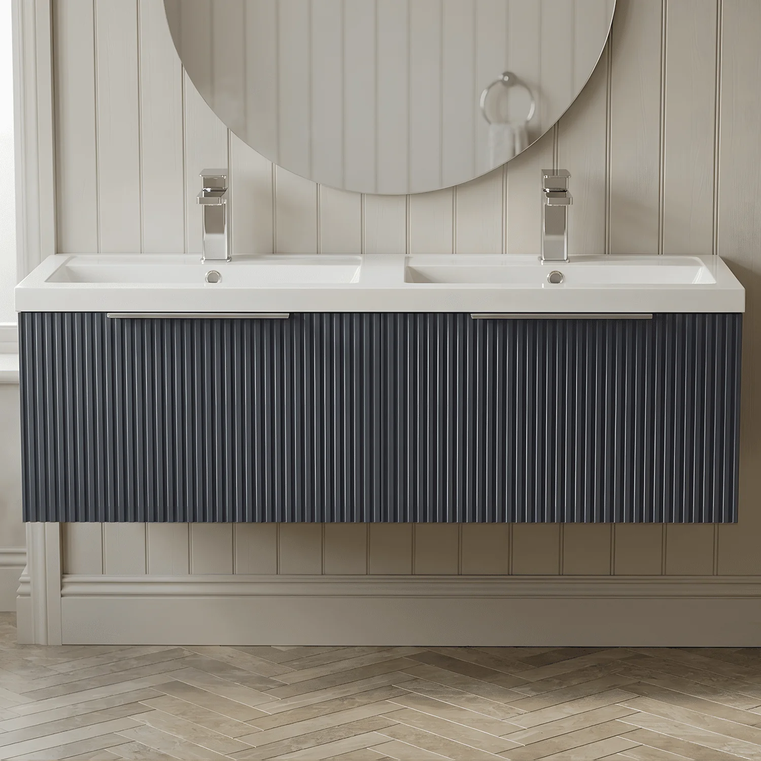 Tixall Fluted Front Wall Hung Vanity Basin Unit 800mm - 1 Drawer - Image 6