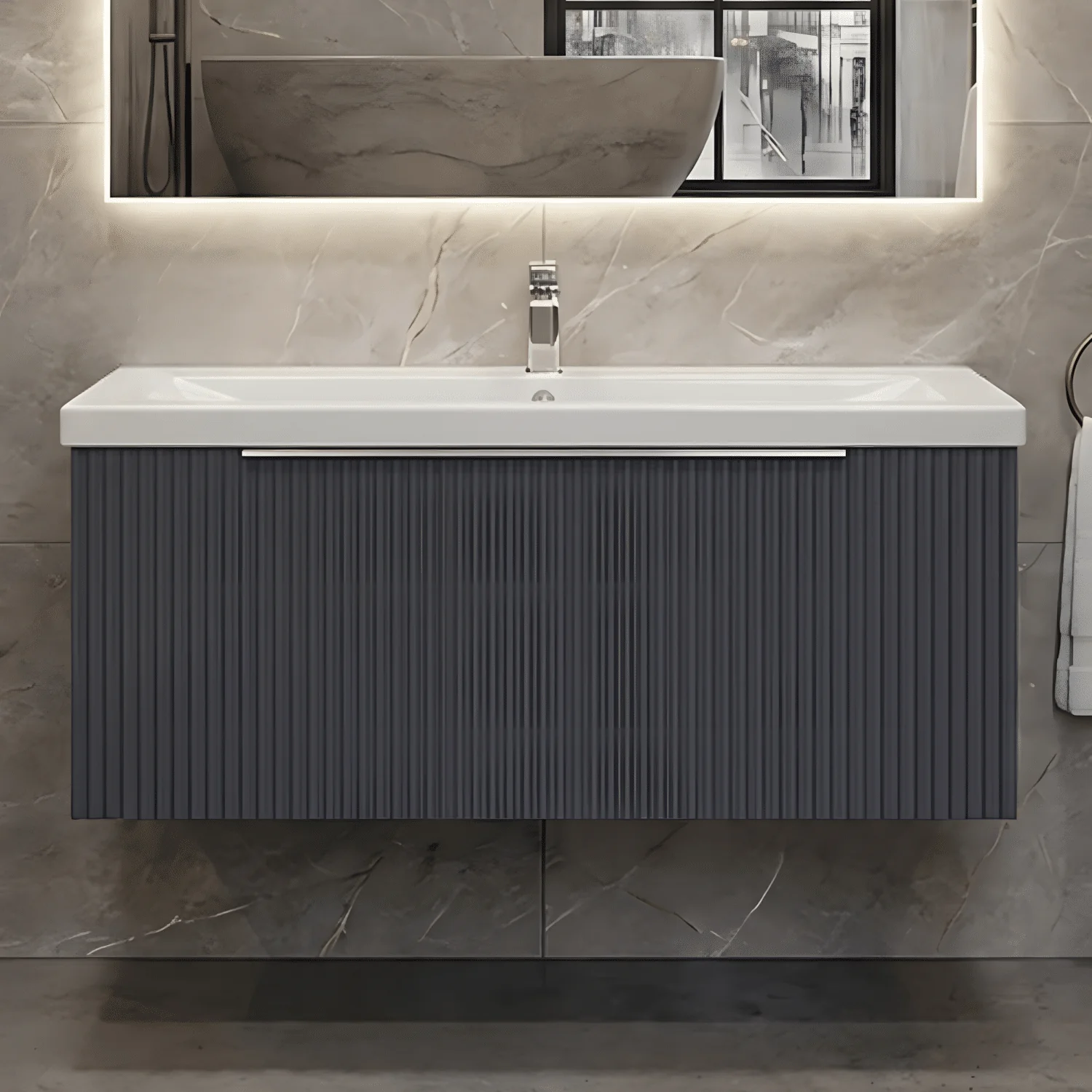 Tixall Fluted Front Wall Hung Vanity Basin Unit 800mm - 1 Drawer - Image 8