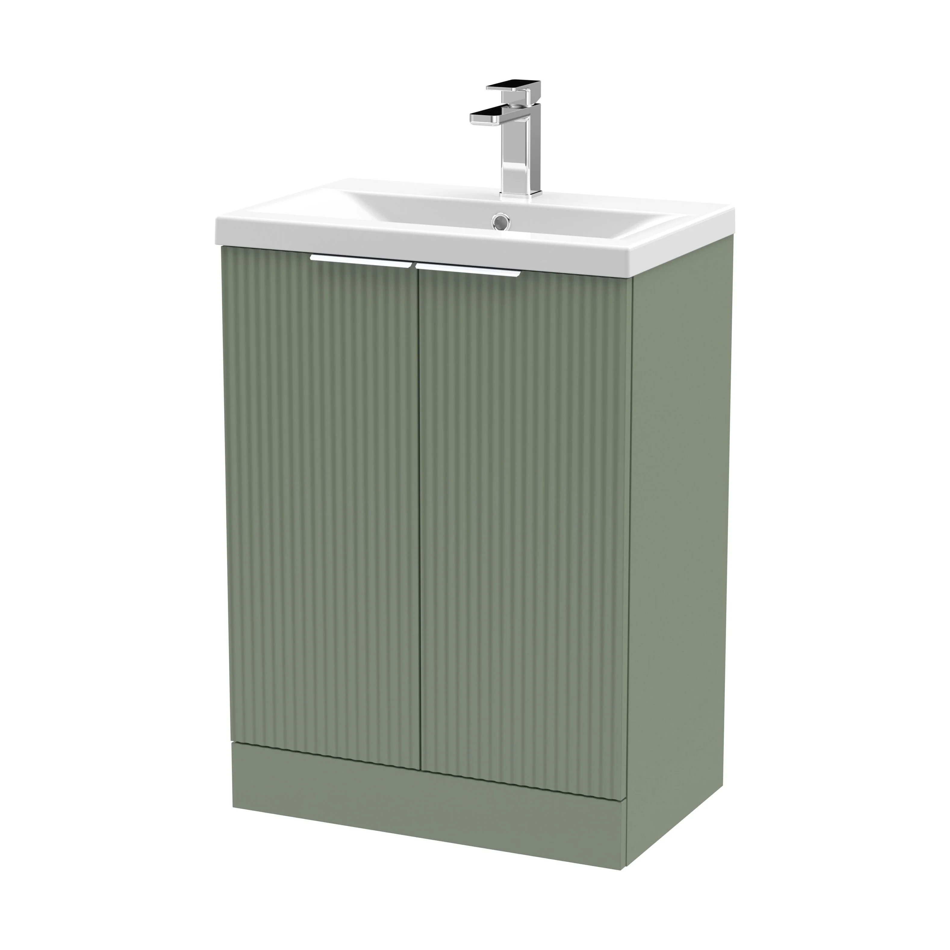 Balterley Fluted Front Floor Standing 2 Door Vanity Basin Unit with Ceramic Basin 600mm - Satin Green - Image 5