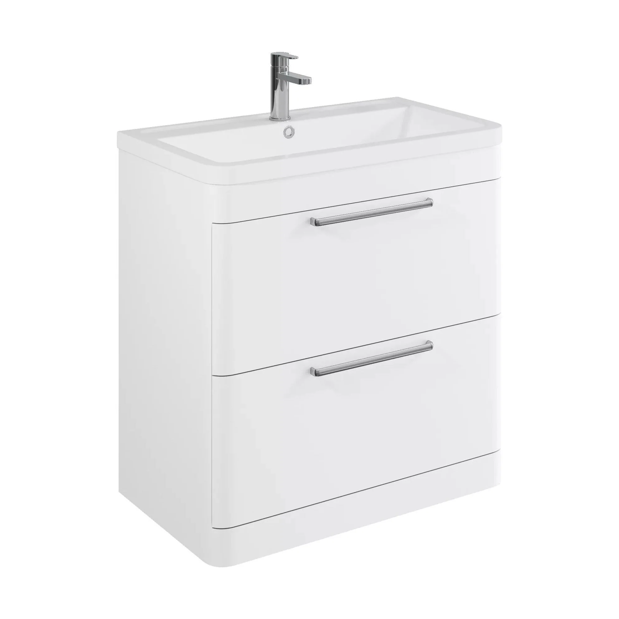 Balterley Contemporary Bathroom Floor Standing Vanity Unit with 2 Soft Close Drawers & 1 Tap Hole Ceramic Basin, Gloss White 800mm