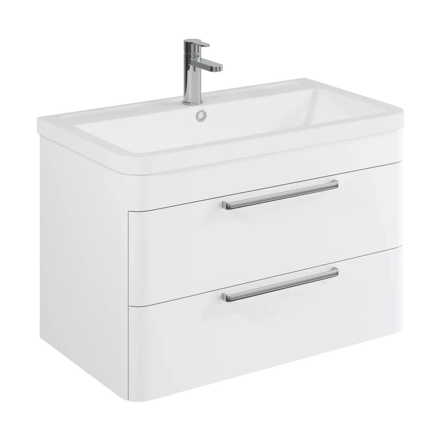 Balterley Contemporary Bathroom Wall Hung Vanity Unit with 2 Soft Close Drawers & 1 Tap Hole Ceramic Basin, Gloss White, 800mm
