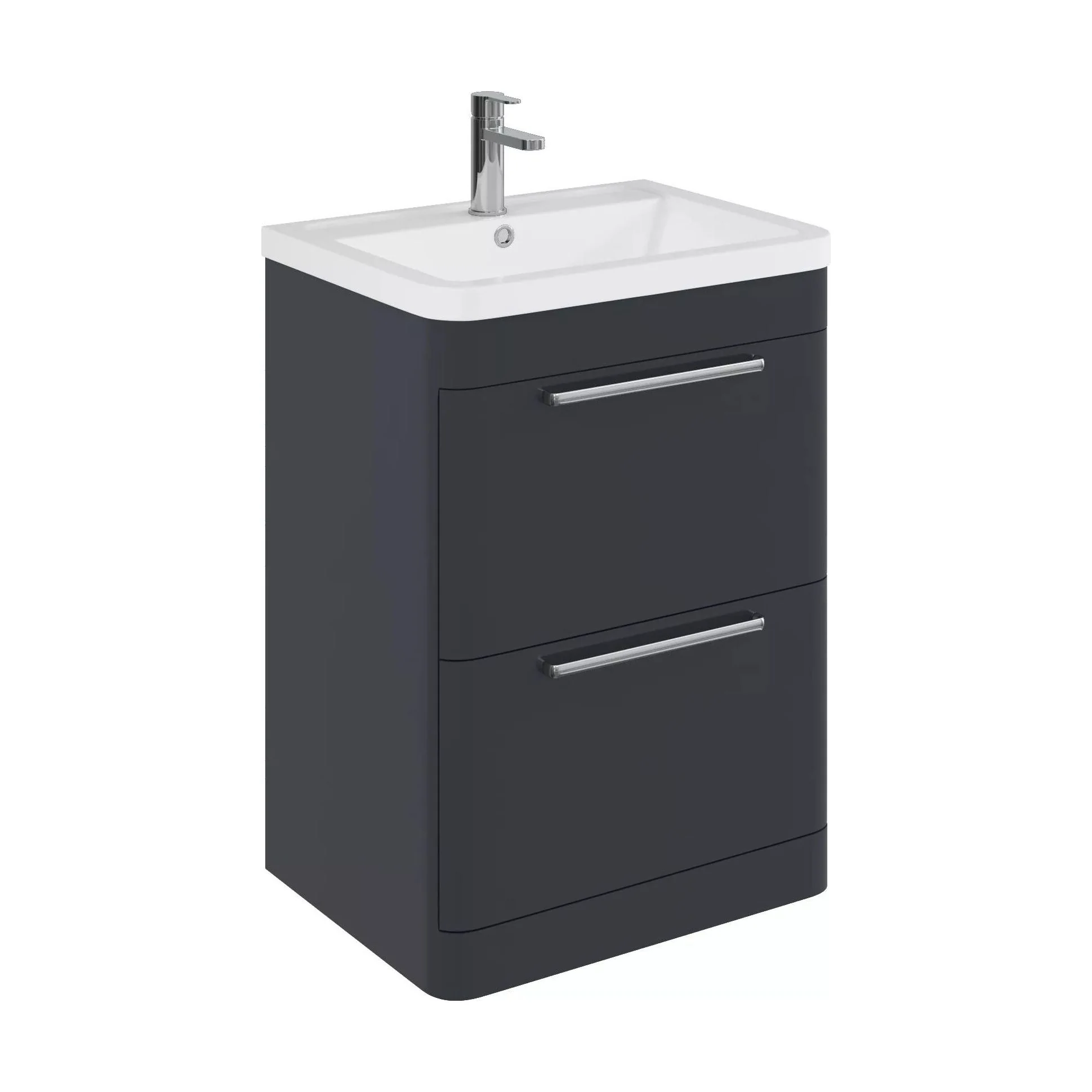 Balterley Contemporary Bathroom Floor Standing Vanity with 2 Soft Close Drawers & 1 Tap Hole Polymarble Basin, Dark Grey, 600mm