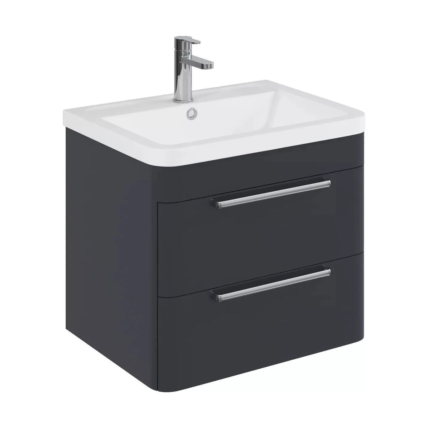 Balterley Contemporary Bathroom Wall Hung Vanity Unit with 2 Soft Close Drawers & 1 Tap Hole Polymarble Basin, Dark Grey, 600mm