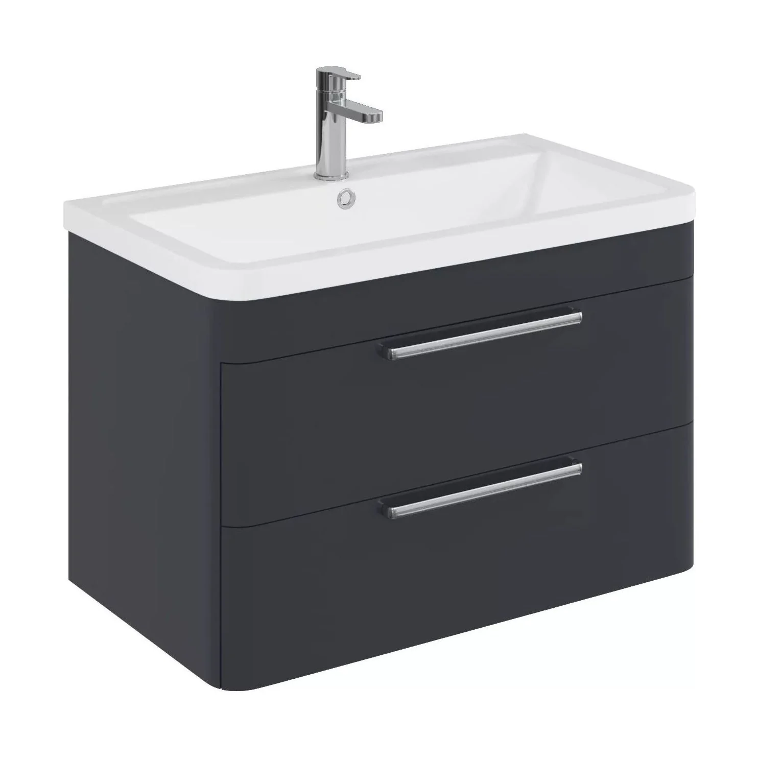 Balterley Contemporary Bathroom Wall Hung Vanity Unit with 2 Soft Close Drawers & 1 Tap Hole Ceramic Basin, Dark Grey, 800mm