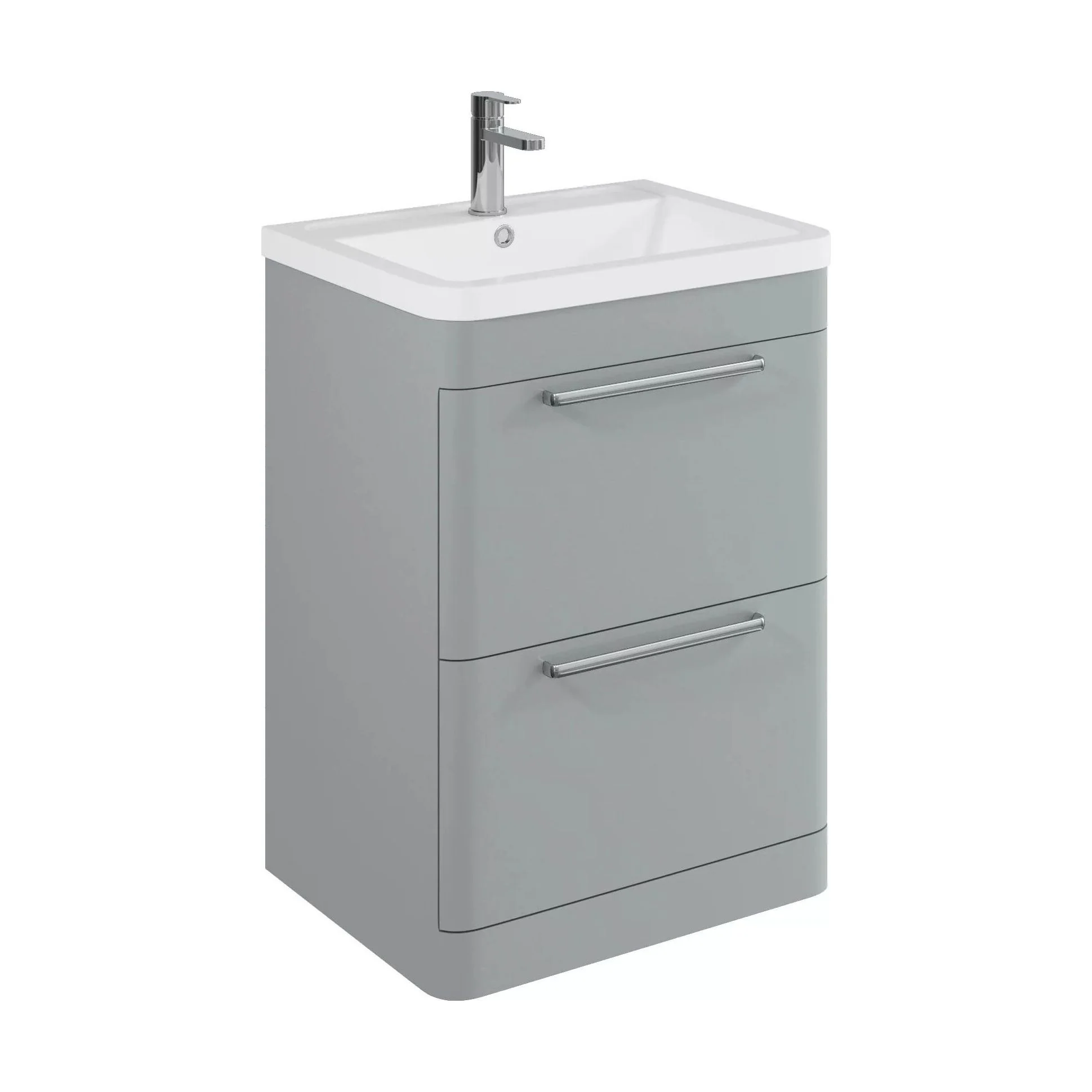 Balterley Contemporary Bathroom Floor Standing Vanity Unit with 2 Soft Close Drawers & 1 Tap Hole Ceramic Basin, Satin Grey, 600mm