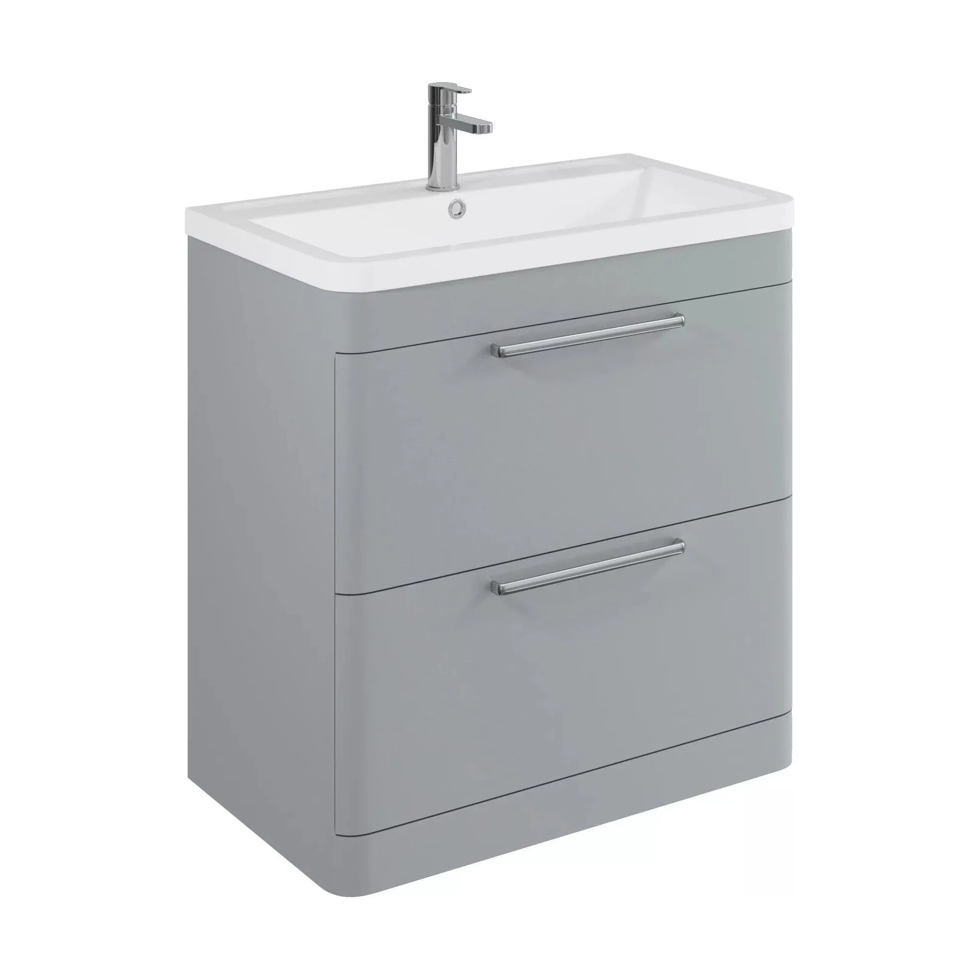 Balterley Contemporary Bathroom Floor Standing Vanity Unit with 2 Soft Close Drawers & 1 Tap Hole Ceramic Basin, Satin Grey, 800mm