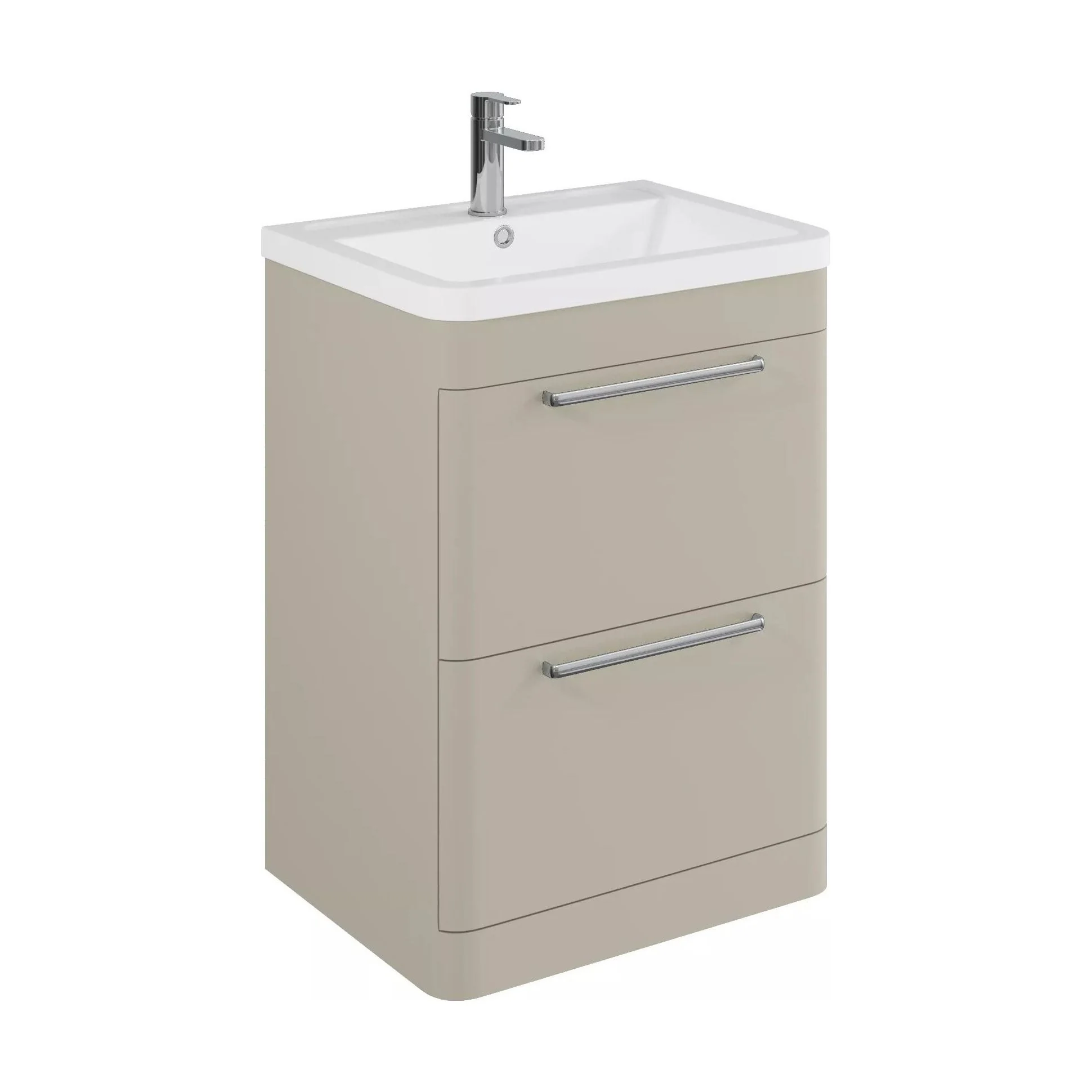 Balterley Contemporary Bathroom Floor Standing Vanity Basin Unit with 2 Drawers & 1 Tap Hole Polymarble Basin, Pebble Grey, 600mm