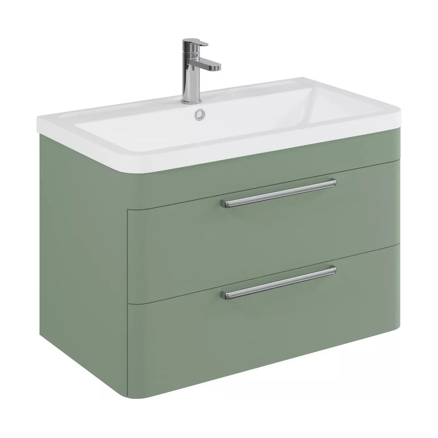Balterley Contemporary Wall-Hung Bathroom Vanity with 2 Drawers & 1 Tap Hole Ceramic Basin, Satin Green, 800mm