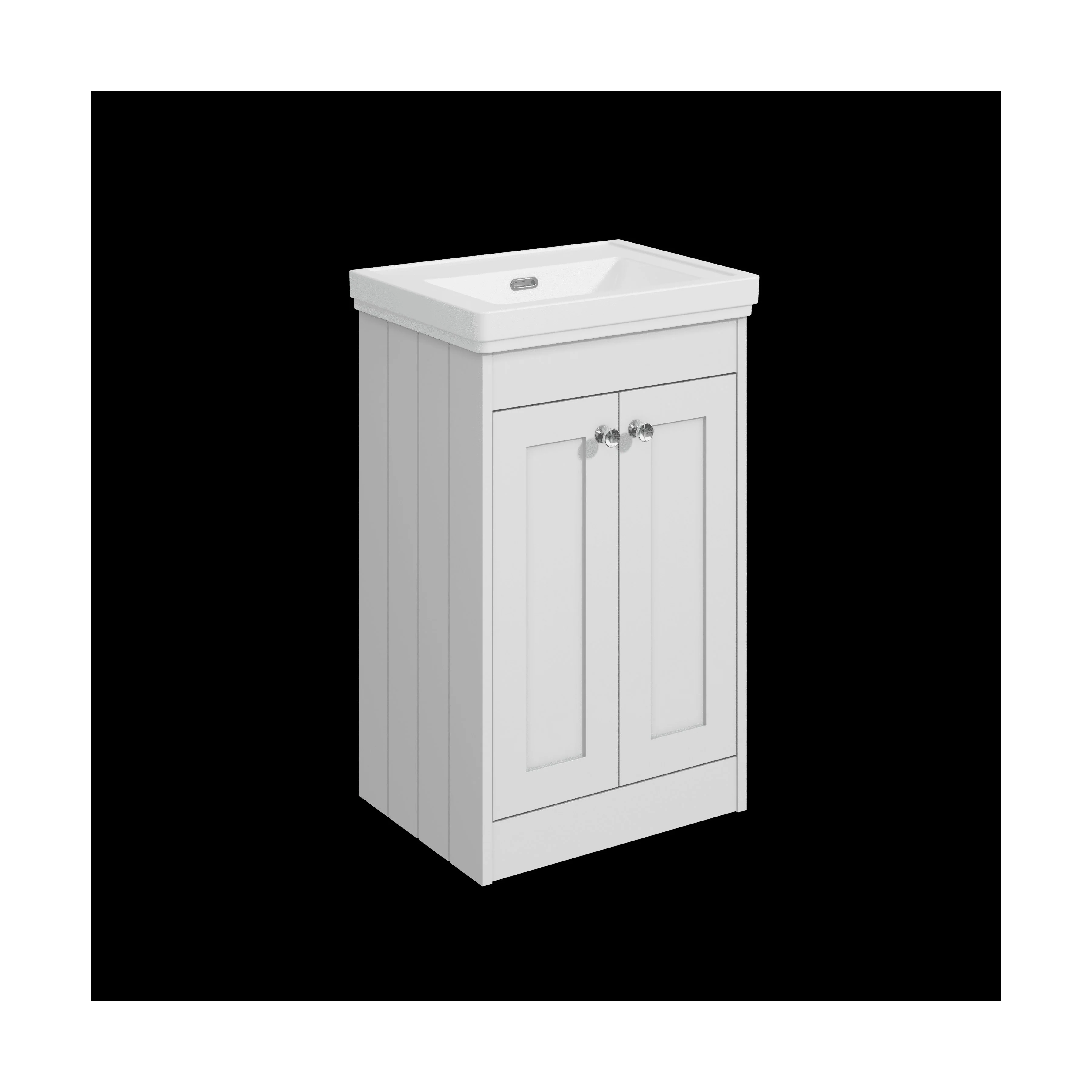 Balterley 500mm Floor Standing 2 Door Unit with Classic Basin, No Tap Hole - Satin White