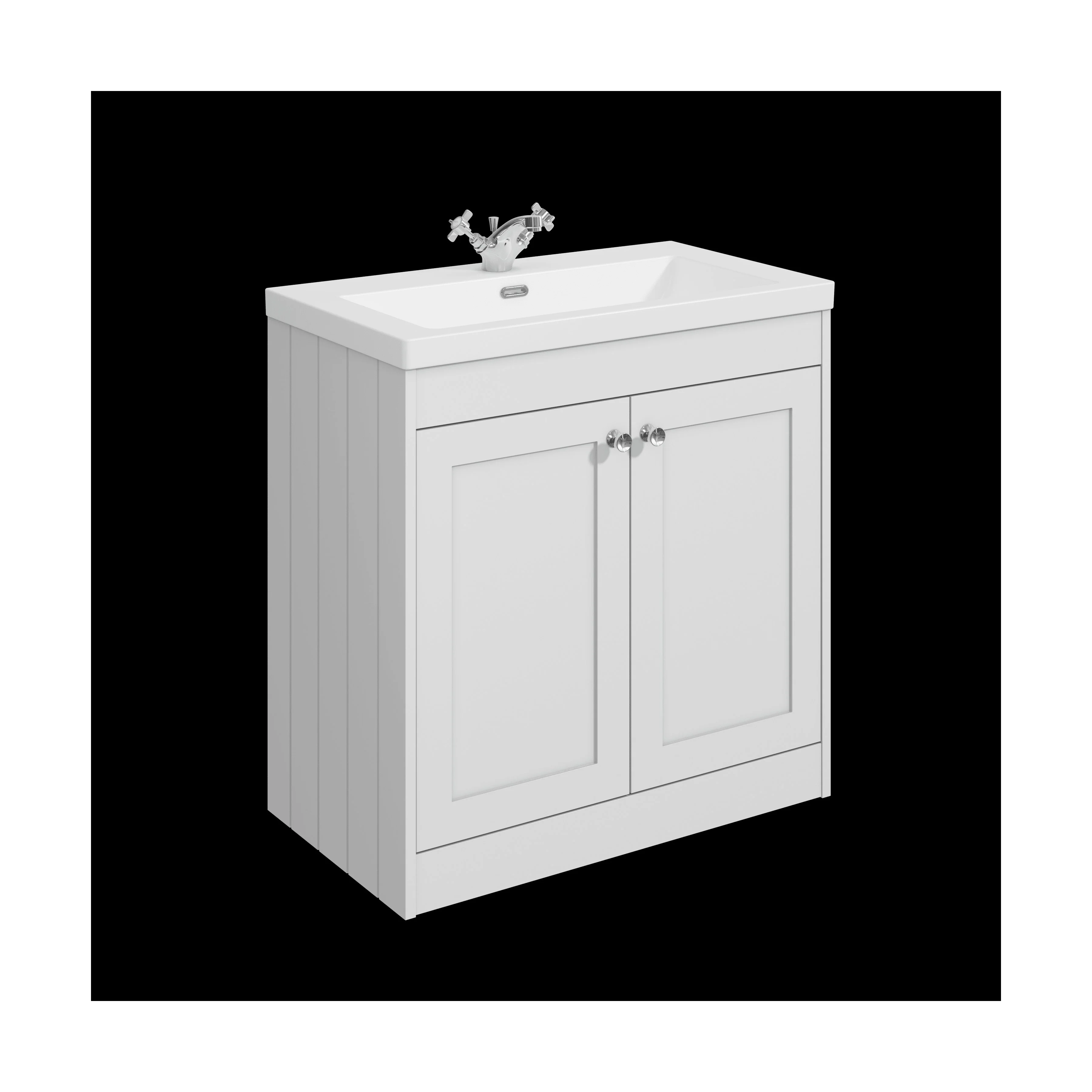 Balterley 800mm Floor Standing 2 Door Unit with Minimalist Basin 1 Tap Hole - Satin White
