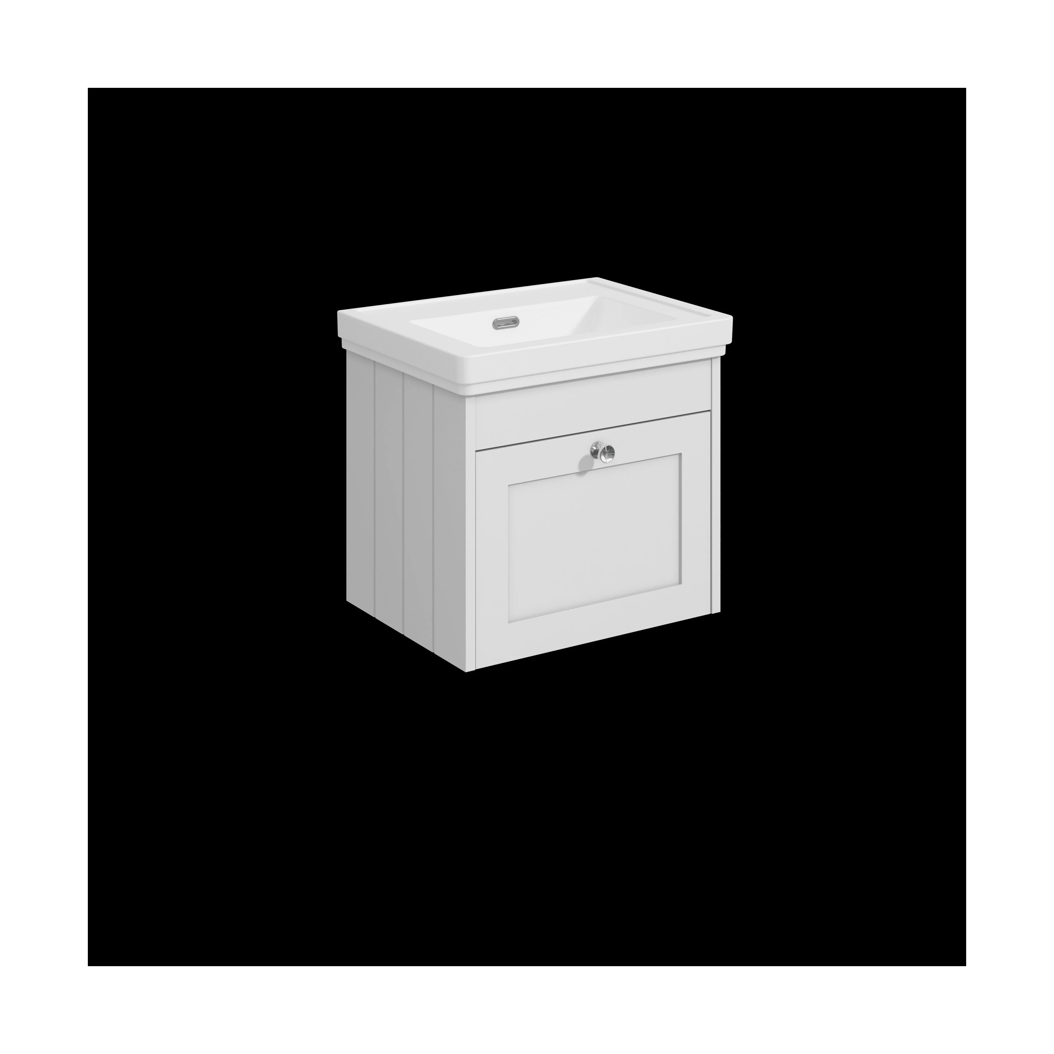 Balterley 500mm Wall Hung 1 Drawer Unit with Classic Basin No Tap Hole - Satin White