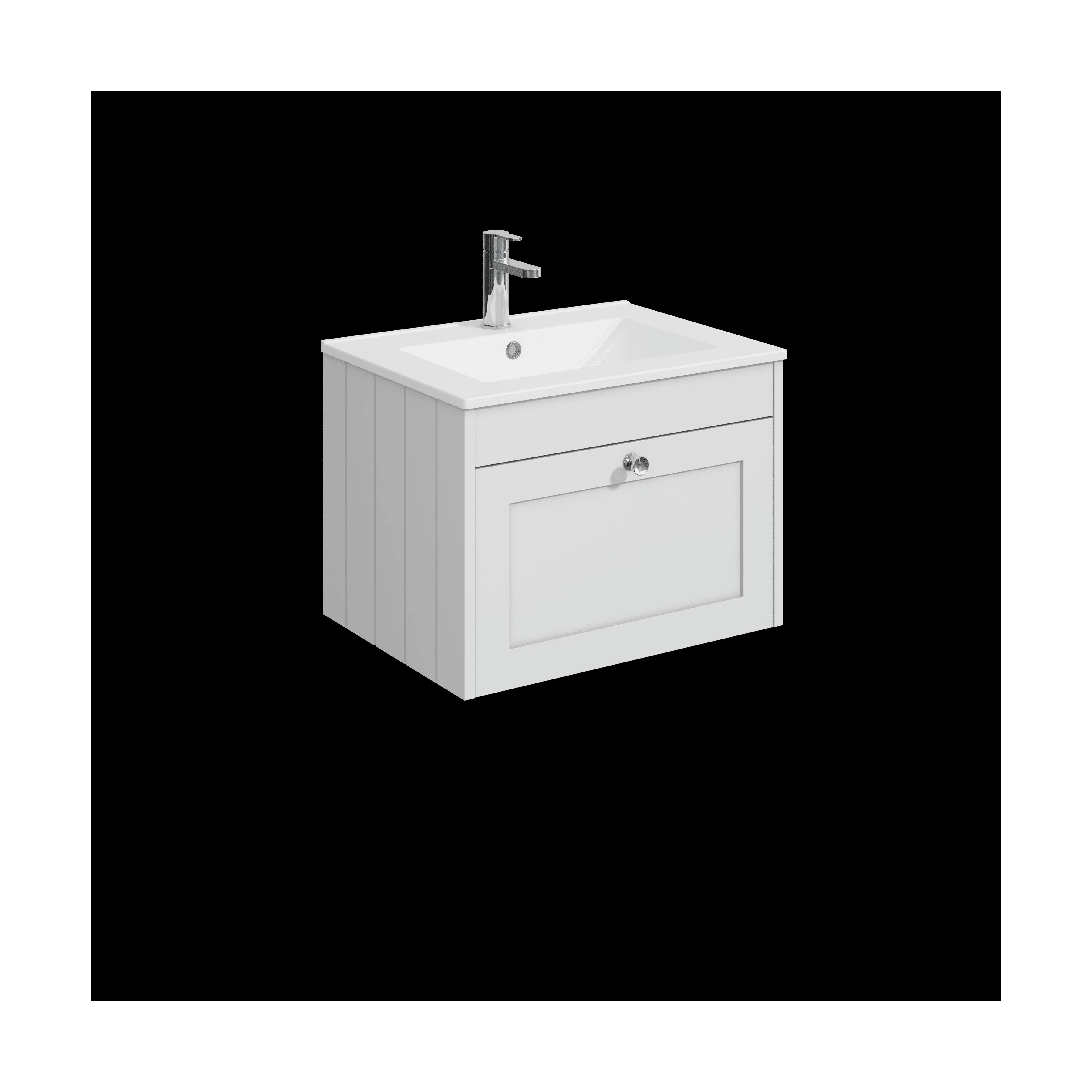 Balterley 600mm Wall Hung 1 Drawer Unit with Minimalist Basin 1 Tap Hole - Satin White