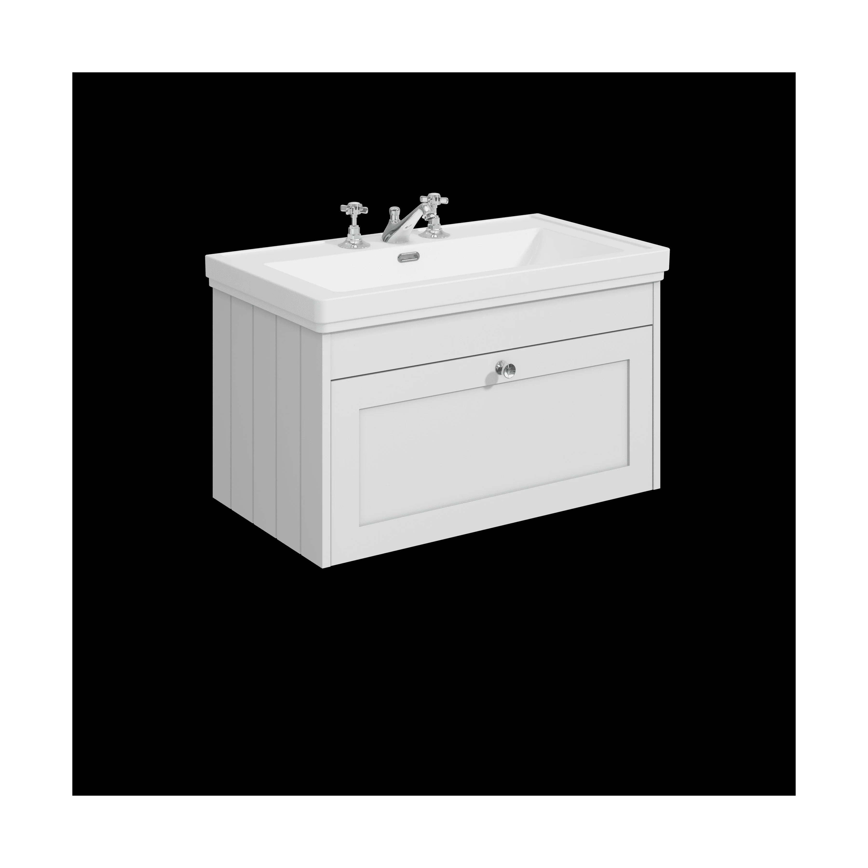Balterley 800mm Wall Hung 1 Drawer Unit with Classic Basin 3 Tap Hole - Satin White