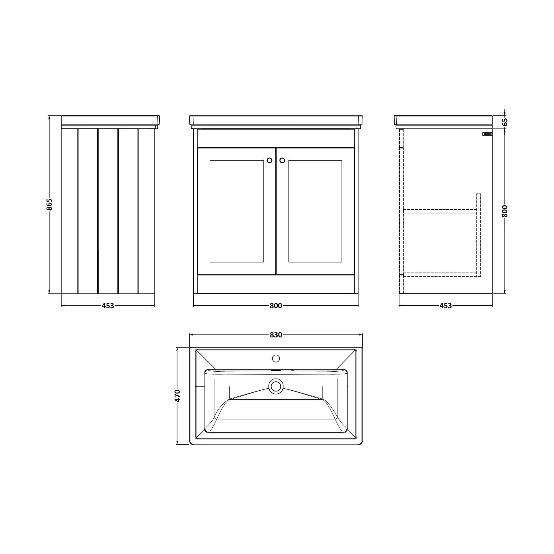 Balterley 800mm Floor Standing 2 Door Unit with Classic Basin 1 Tap Hole - Satin Grey - Image 2