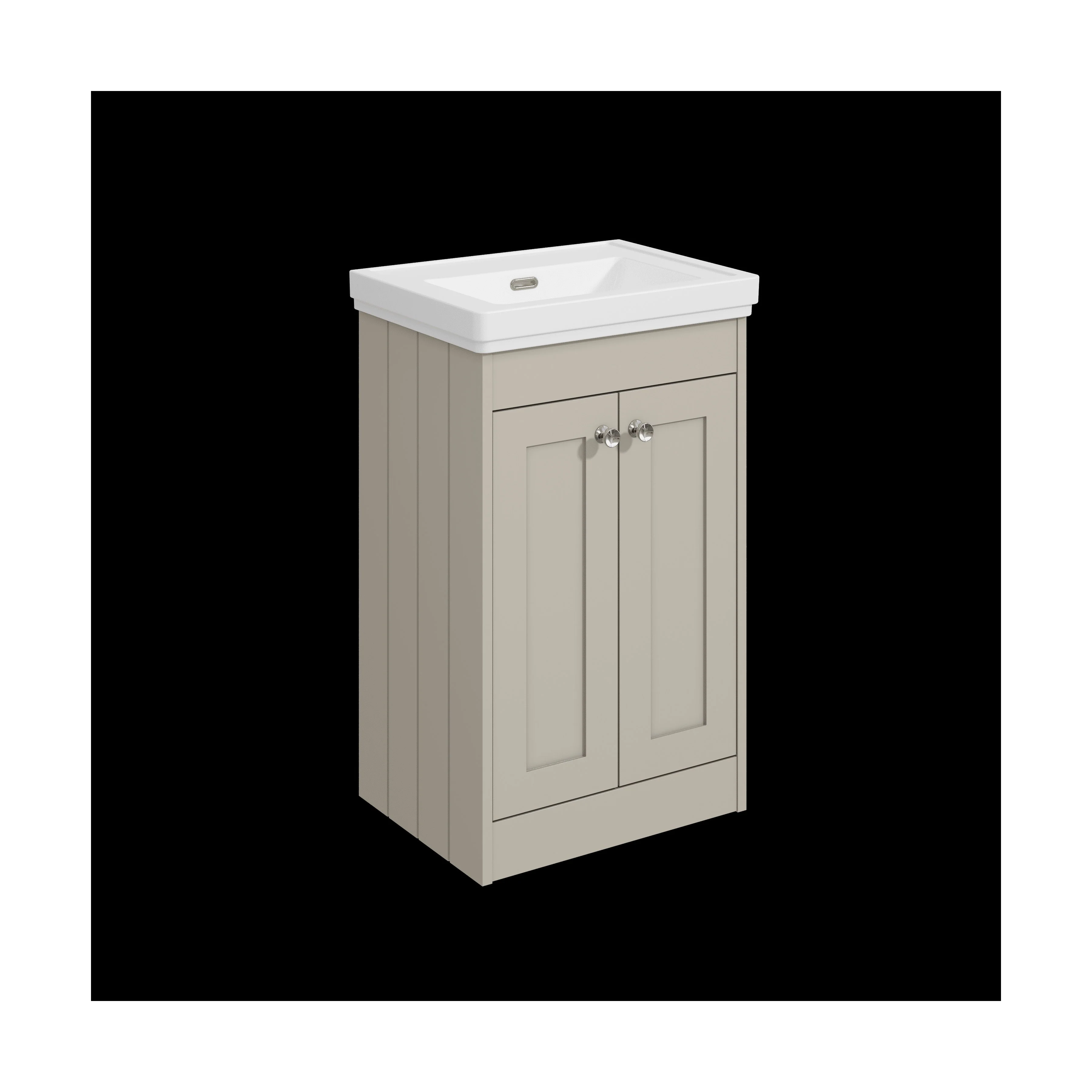 Balterley 500mm Floor Standing 2 Door Unit with Classic Basin No Tap Hole - Pebble Grey