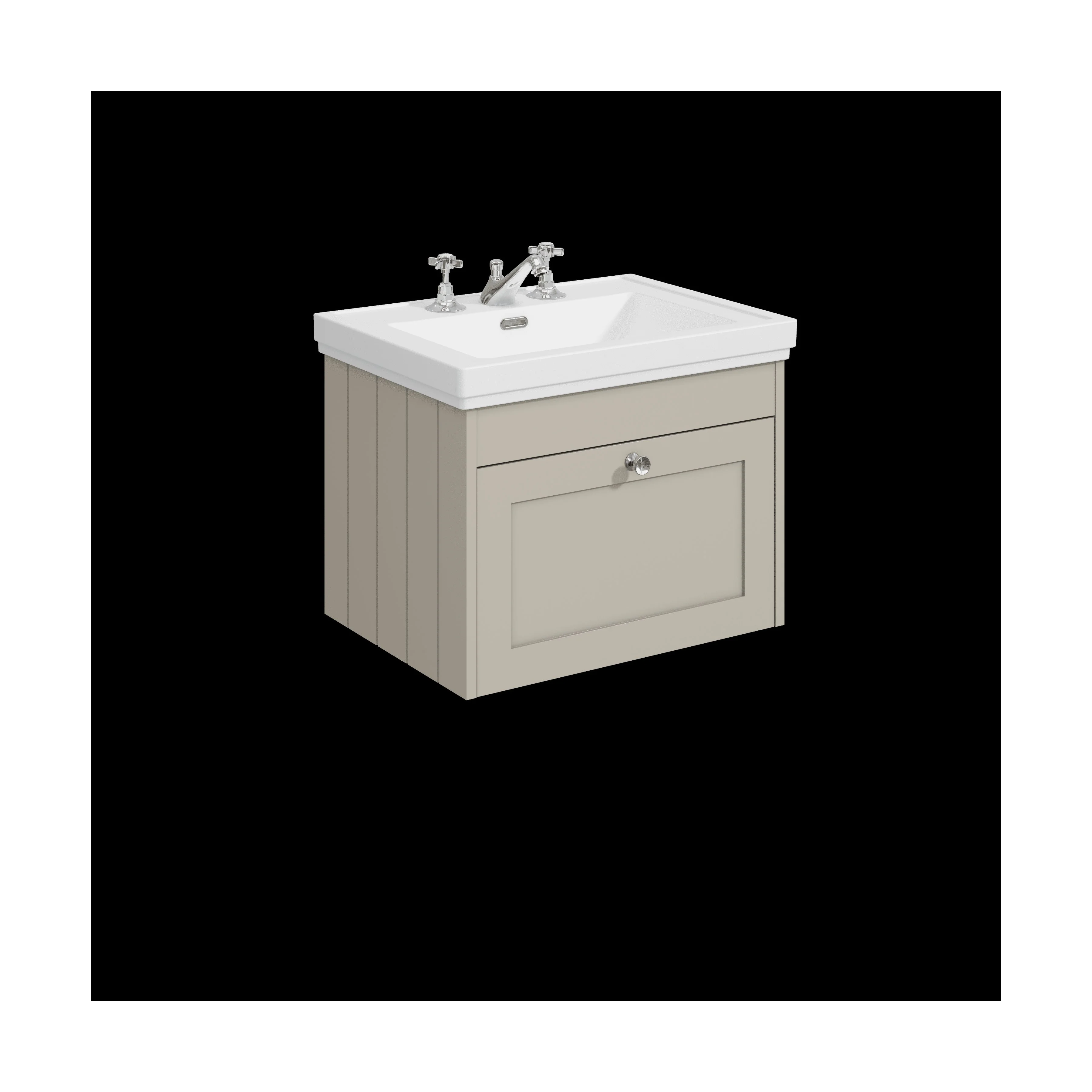 Balterley 600mm Wall Hung 1 Drawer Unit with Classic Basin 3 Tap Hole - Pebble Grey