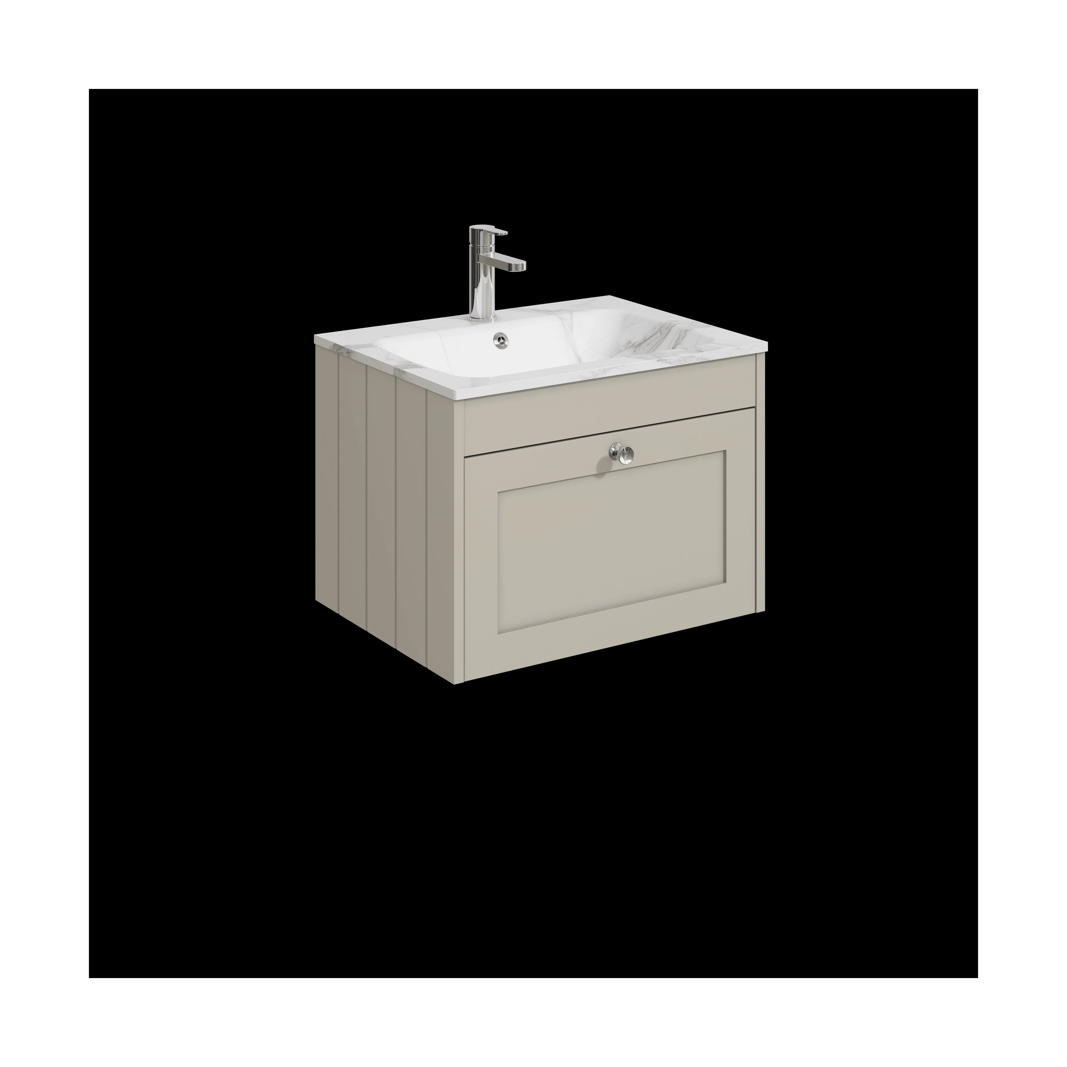 Balterley 600mm Wall Hung 1 Drawer Unit with Stone Basin 1 Tap Hole, Pebble Grey
