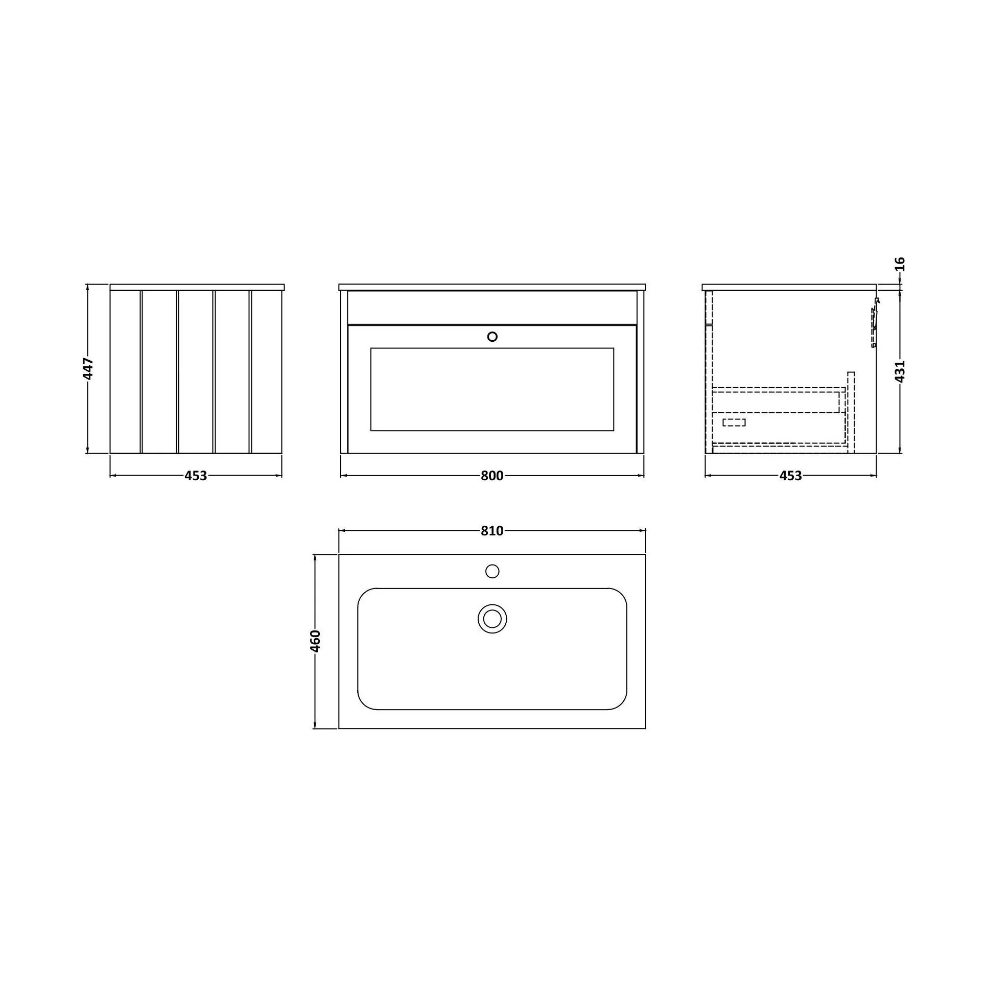Balterley 800mm Wall Hung 1 Drawer Unit with Stone Basin 1 Tap Hole, Pebble Grey - Image 2