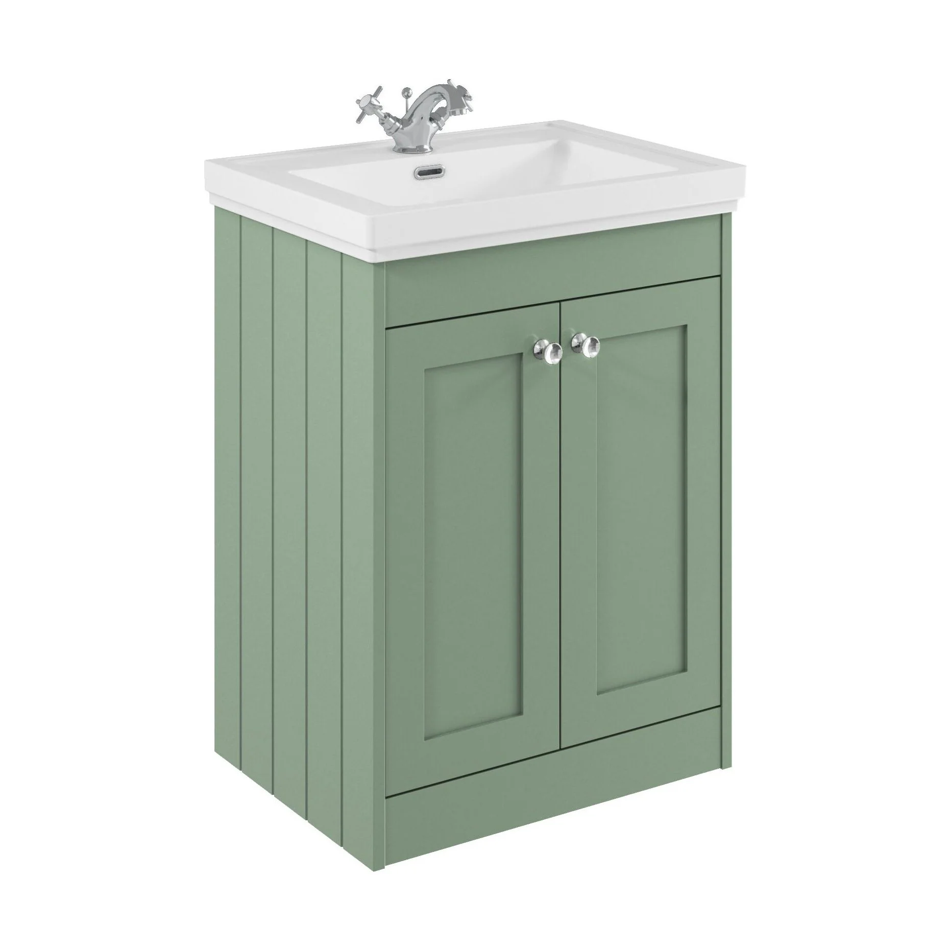 Balterley 600mm Floor Standing 2 Door Unit with Classic Basin 1 Tap Hole - Satin Green