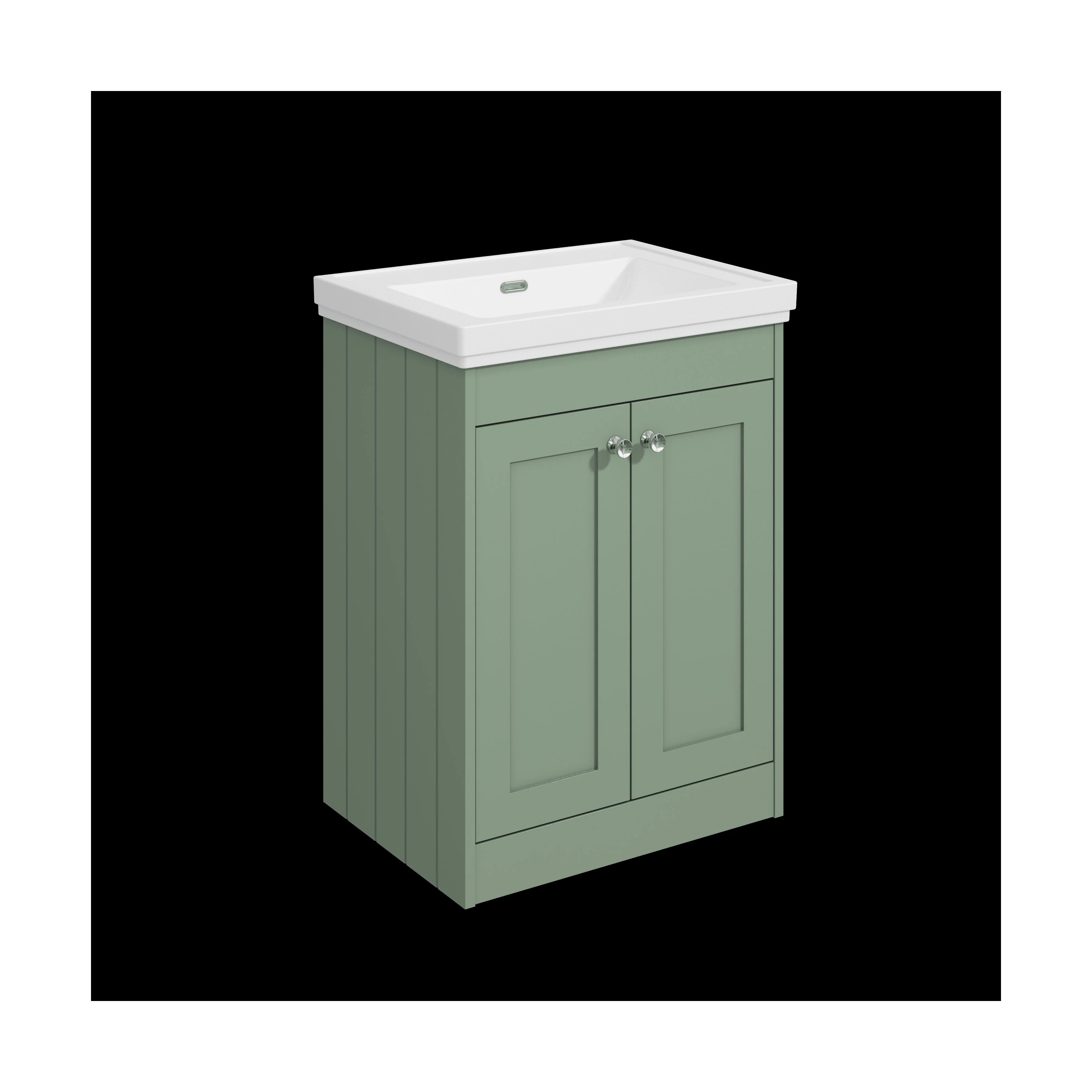 Balterley 600mm Floor Standing 2 Door Unit with Classic Basin No Tap Hole - Satin Green