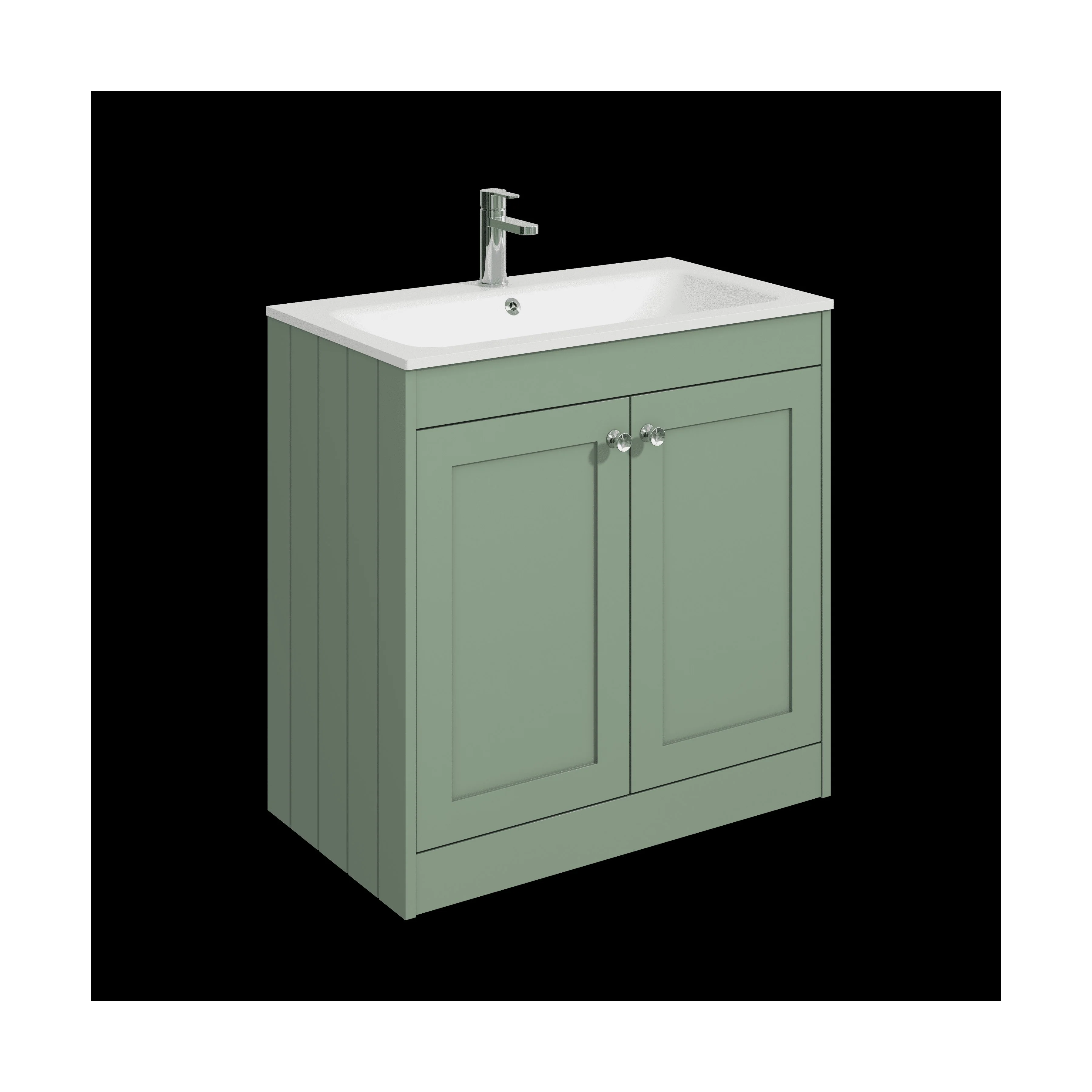 Balterley 800mm Floor Standing 2 Door Unit with Stone Basin 1 Tap Hole - Satin Green