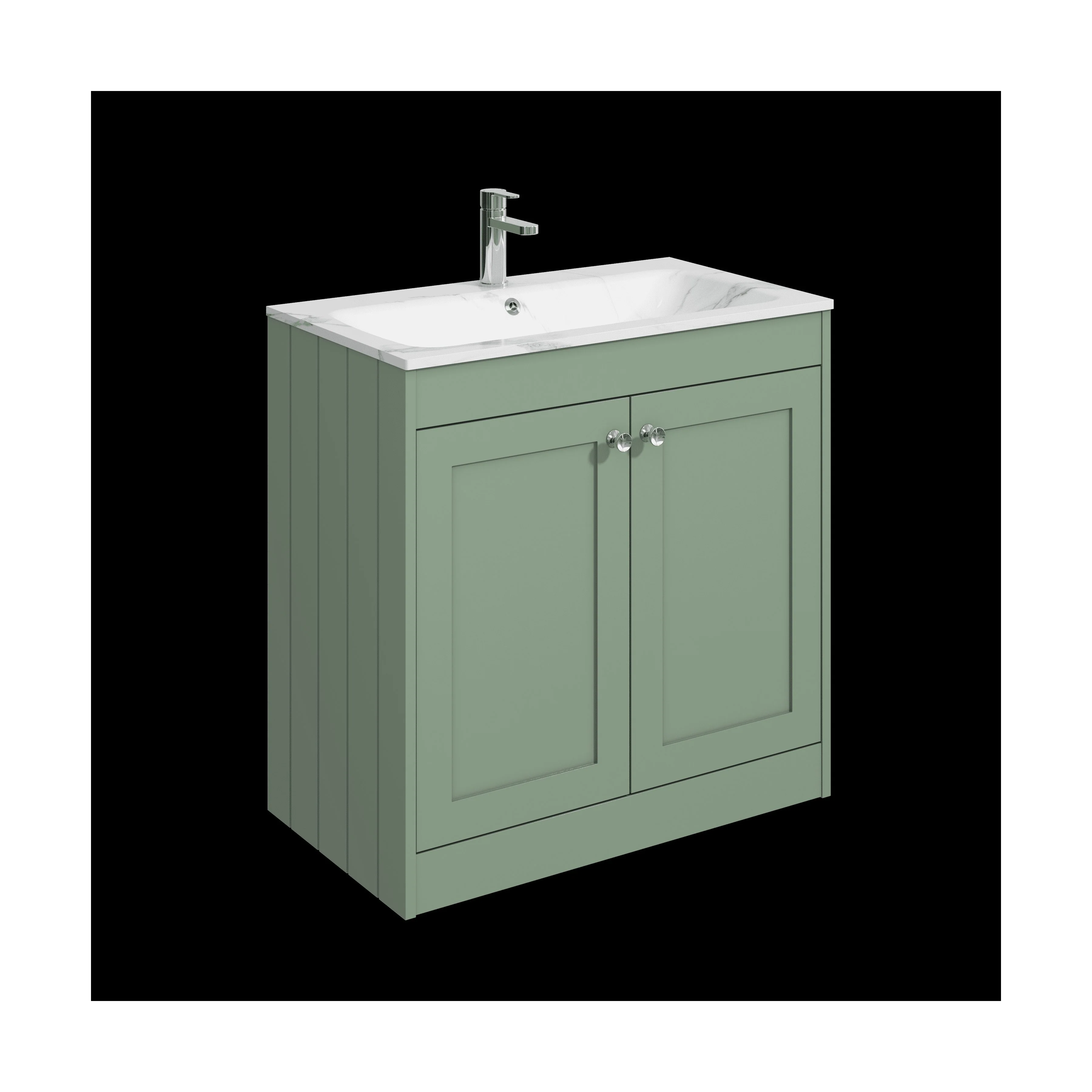 Balterley 800mm Floor Standing 2 Door Unit & Stone Basin 1 Tap Hole - Satin Green